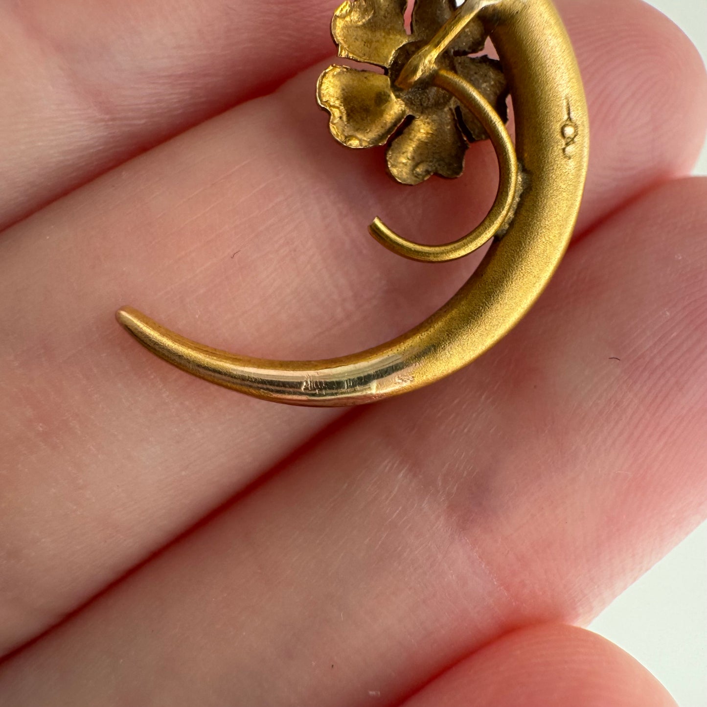 reimagined A N T I Q U E // sweetest bloom / 10k and seed pearl crescent moon and flower / a conversion pendant