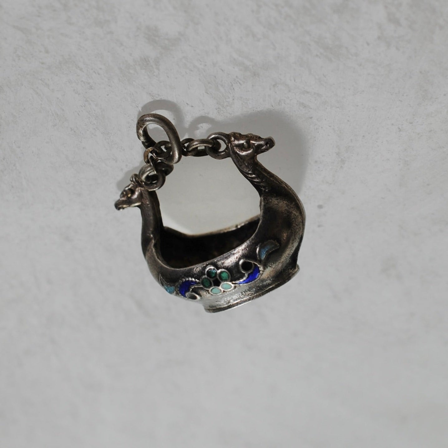 V I N T A G E // like the vikings / sterling silver and enamel adorned viking sea vessel / a pendant