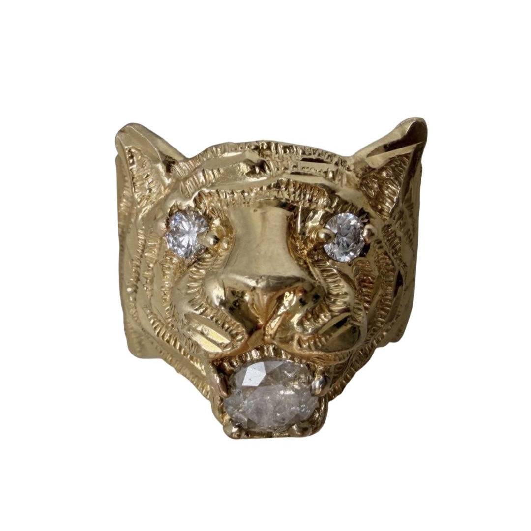 reworked V I N T A G E // a tiger's treat / 14k tiger face with new natural diamonds / size 6.5-ish