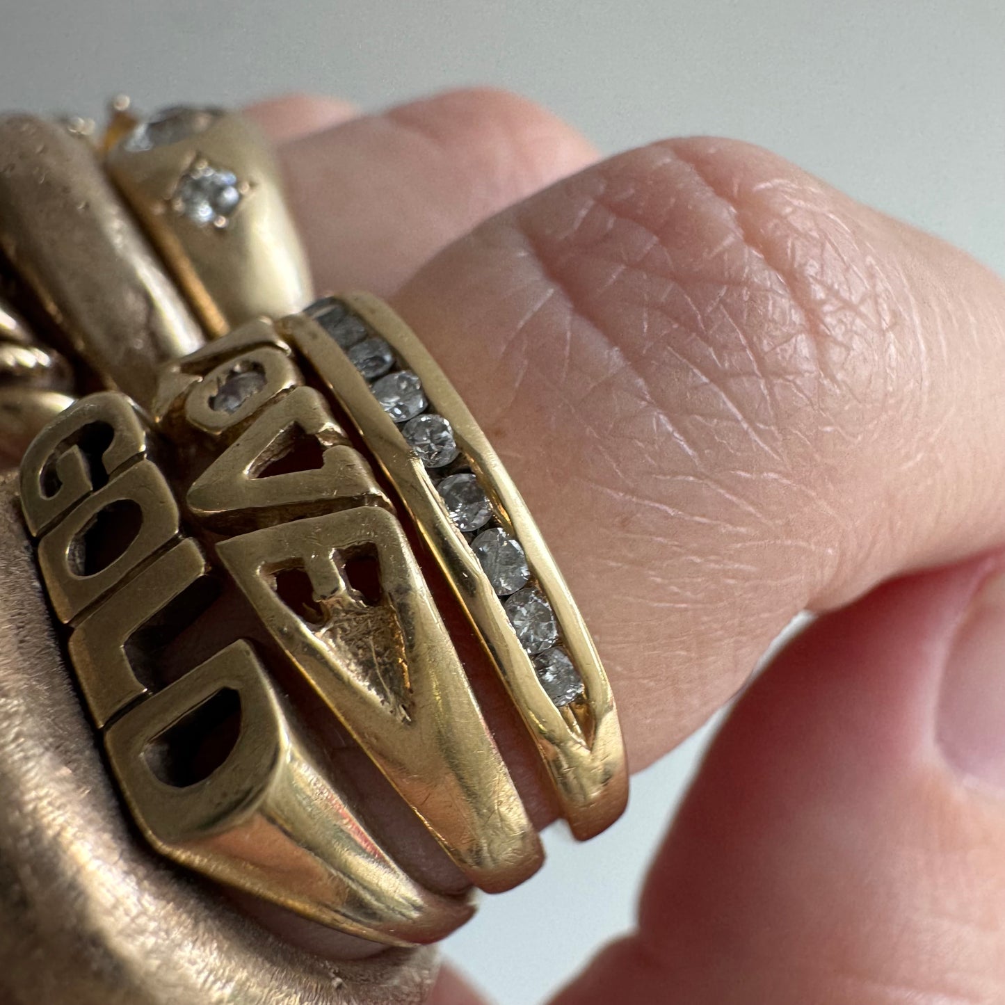V I N T A G E // a dozen sparkles / 14k yellow gold and 12 channel set diamond half eternity band / size 7.75