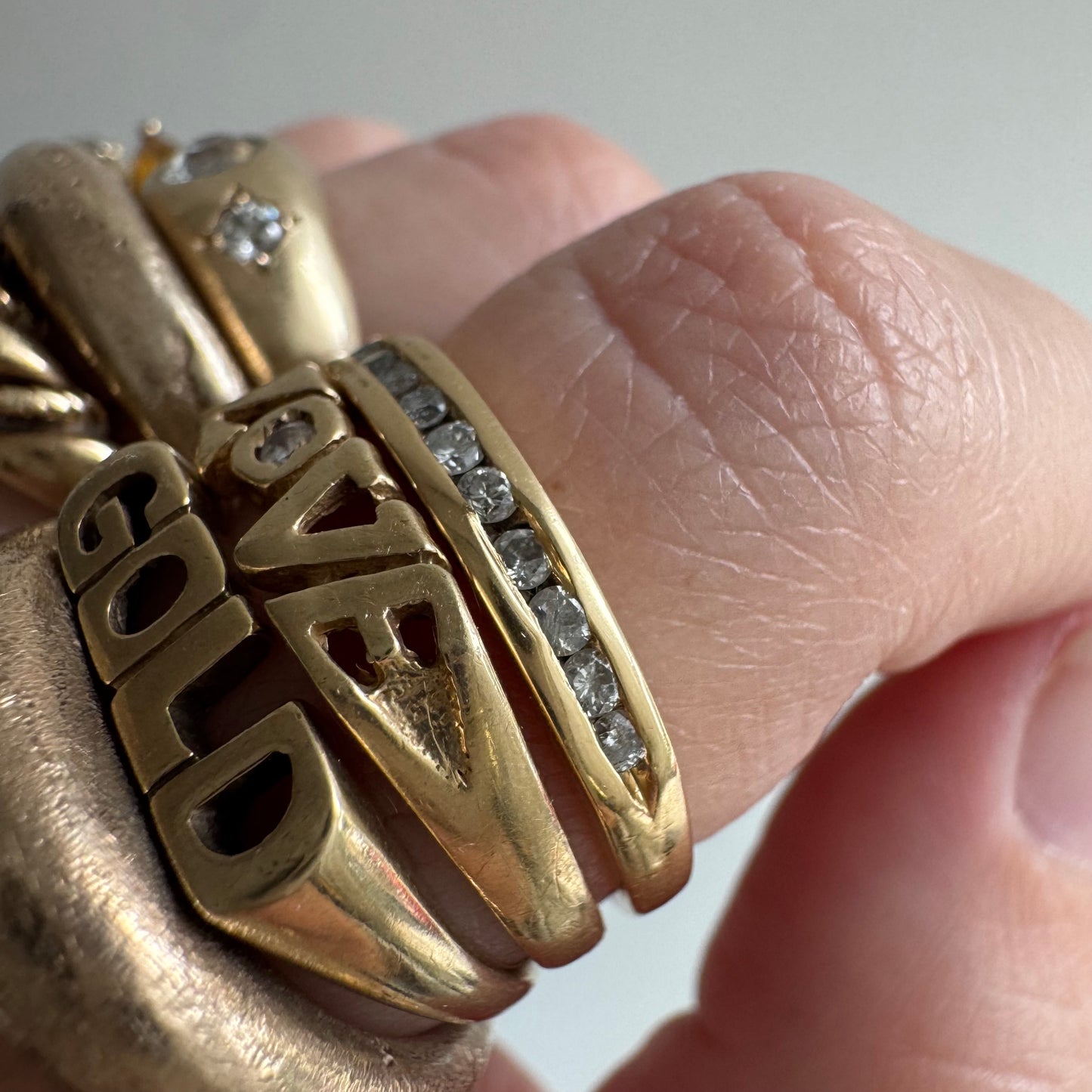 V I N T A G E // a dozen sparkles / 14k yellow gold and 12 channel set diamond half eternity band / size 7.75
