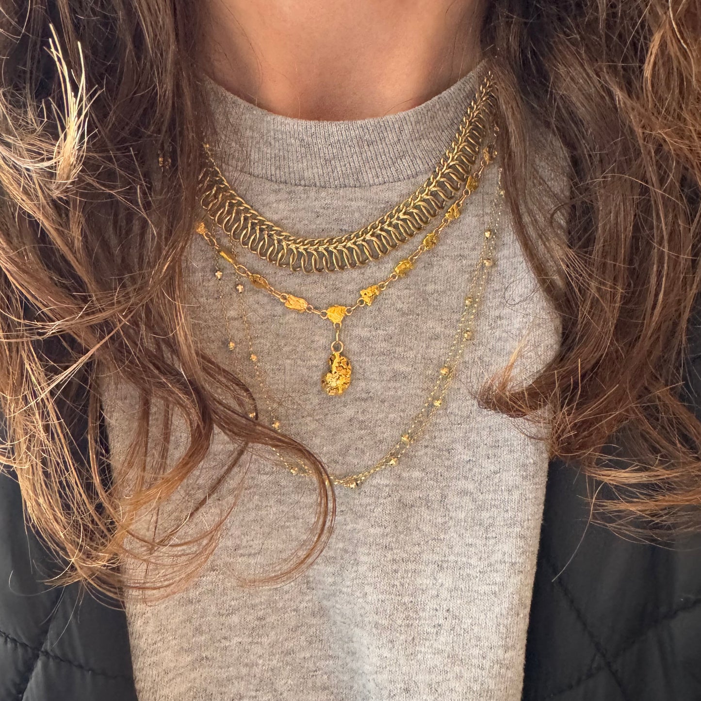 V I N T A G E // cleopatra lace / 14k woven cleopatra style fringe collage necklace / 16.5", 43.7g
