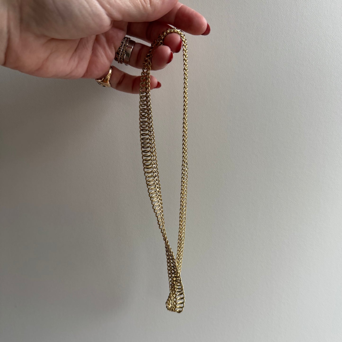 V I N T A G E // cleopatra lace / 14k woven cleopatra style fringe collage necklace / 16.5", 43.7g