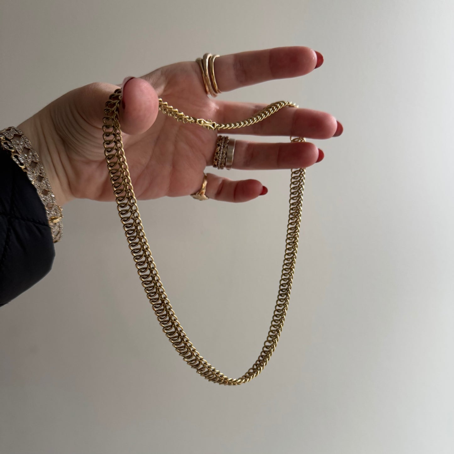 V I N T A G E // cleopatra lace / 14k woven cleopatra style fringe collage necklace / 16.5", 43.7g
