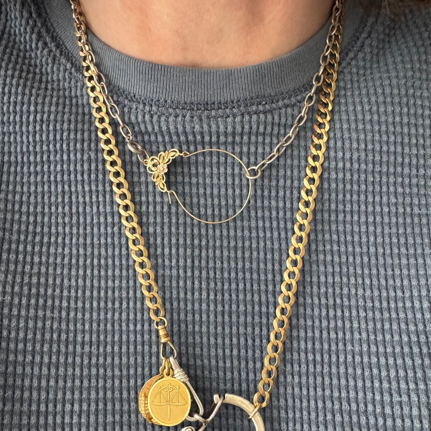 V I N T A G E // floral charm hug / 14k yellow gold floral charm holder with sterling silver cable chain / a charm holder