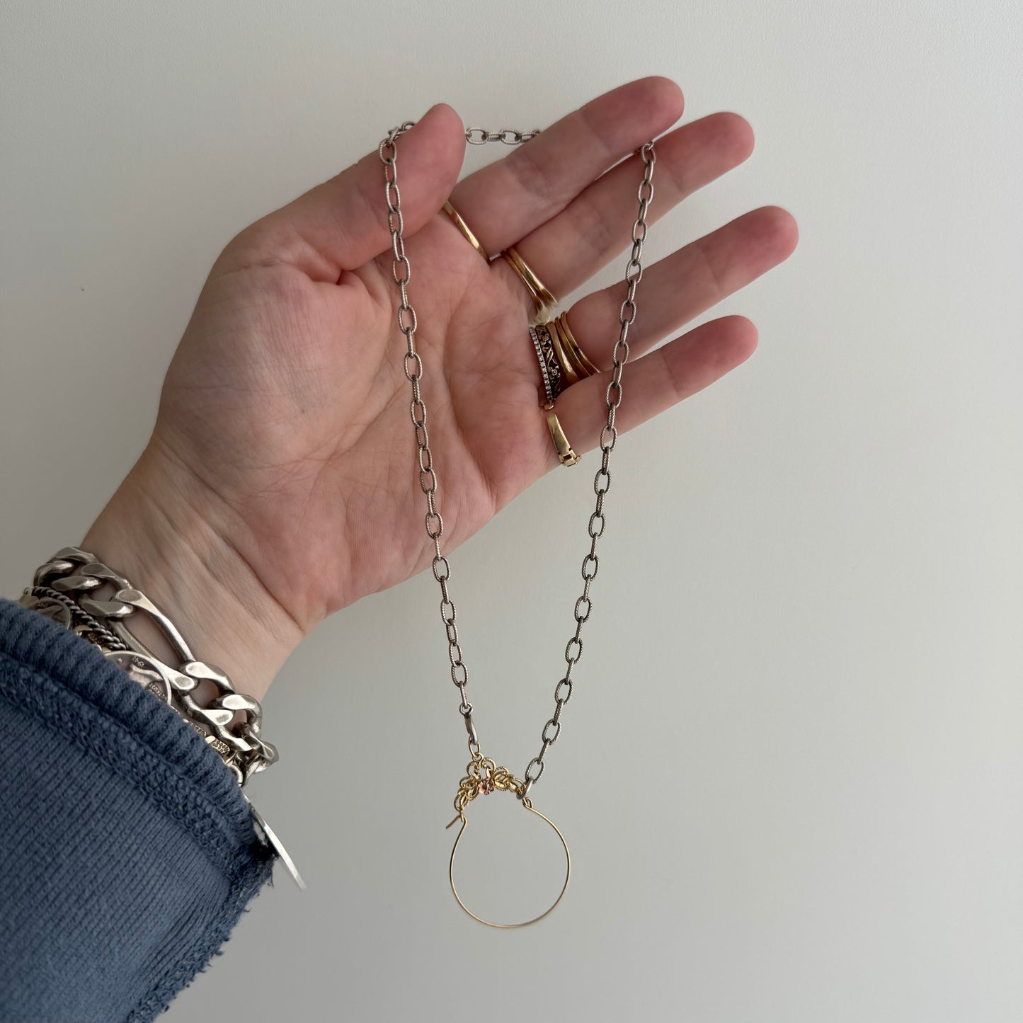 V I N T A G E // floral charm hug / 14k yellow gold floral charm holder with sterling silver cable chain / a charm holder