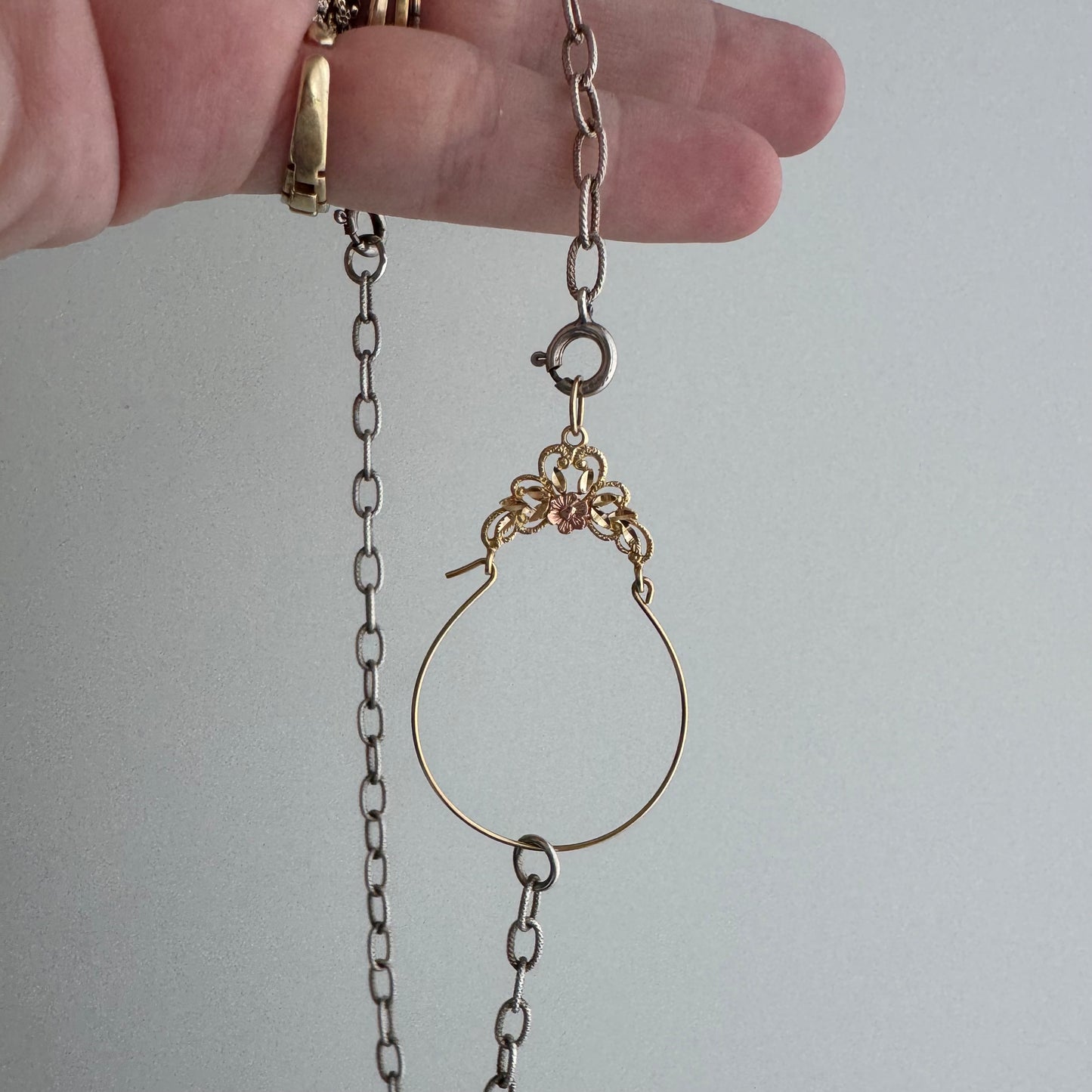 V I N T A G E // floral charm hug / 14k yellow gold floral charm holder with sterling silver cable chain / a charm holder