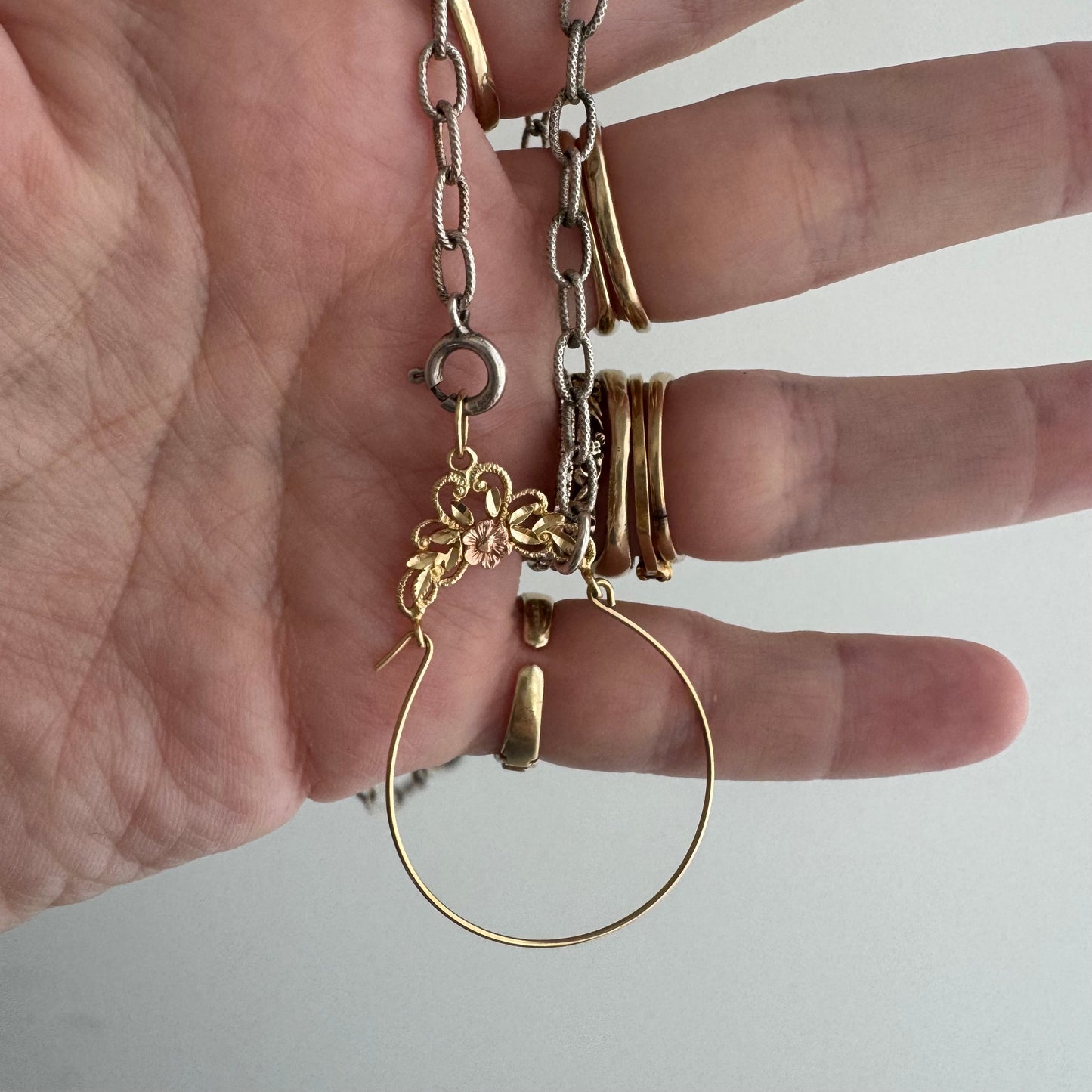 V I N T A G E // floral charm hug / 14k yellow gold floral charm holder with sterling silver cable chain / a charm holder