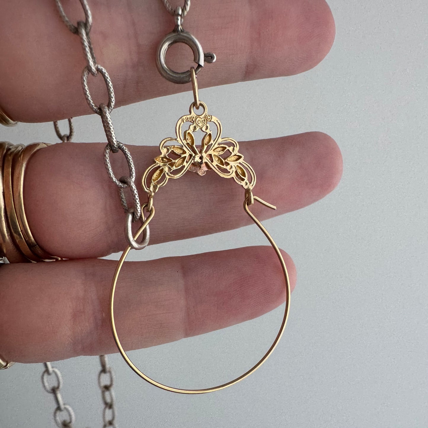 V I N T A G E // floral charm hug / 14k yellow gold floral charm holder with sterling silver cable chain / a charm holder