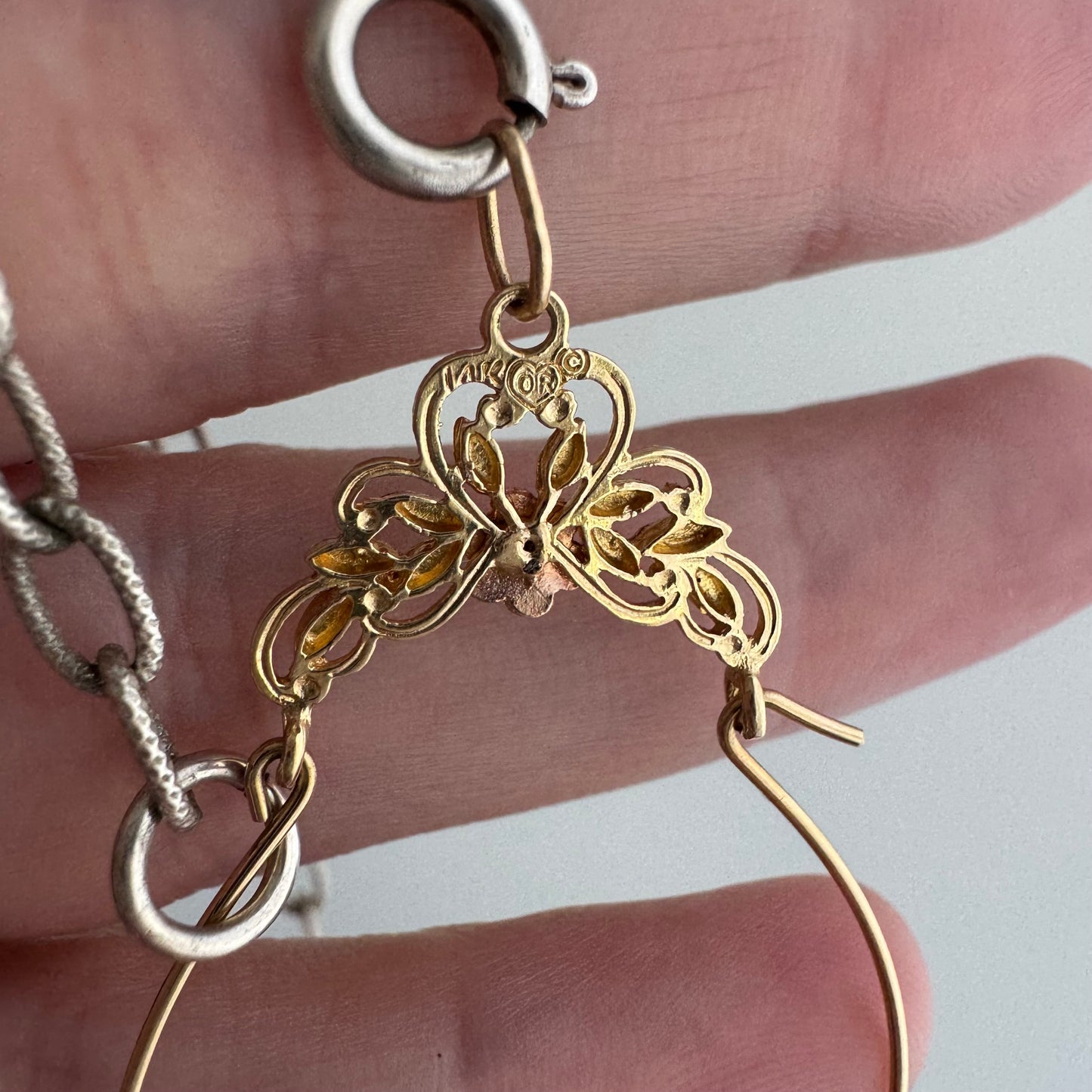V I N T A G E // floral charm hug / 14k yellow gold floral charm holder with sterling silver cable chain / a charm holder