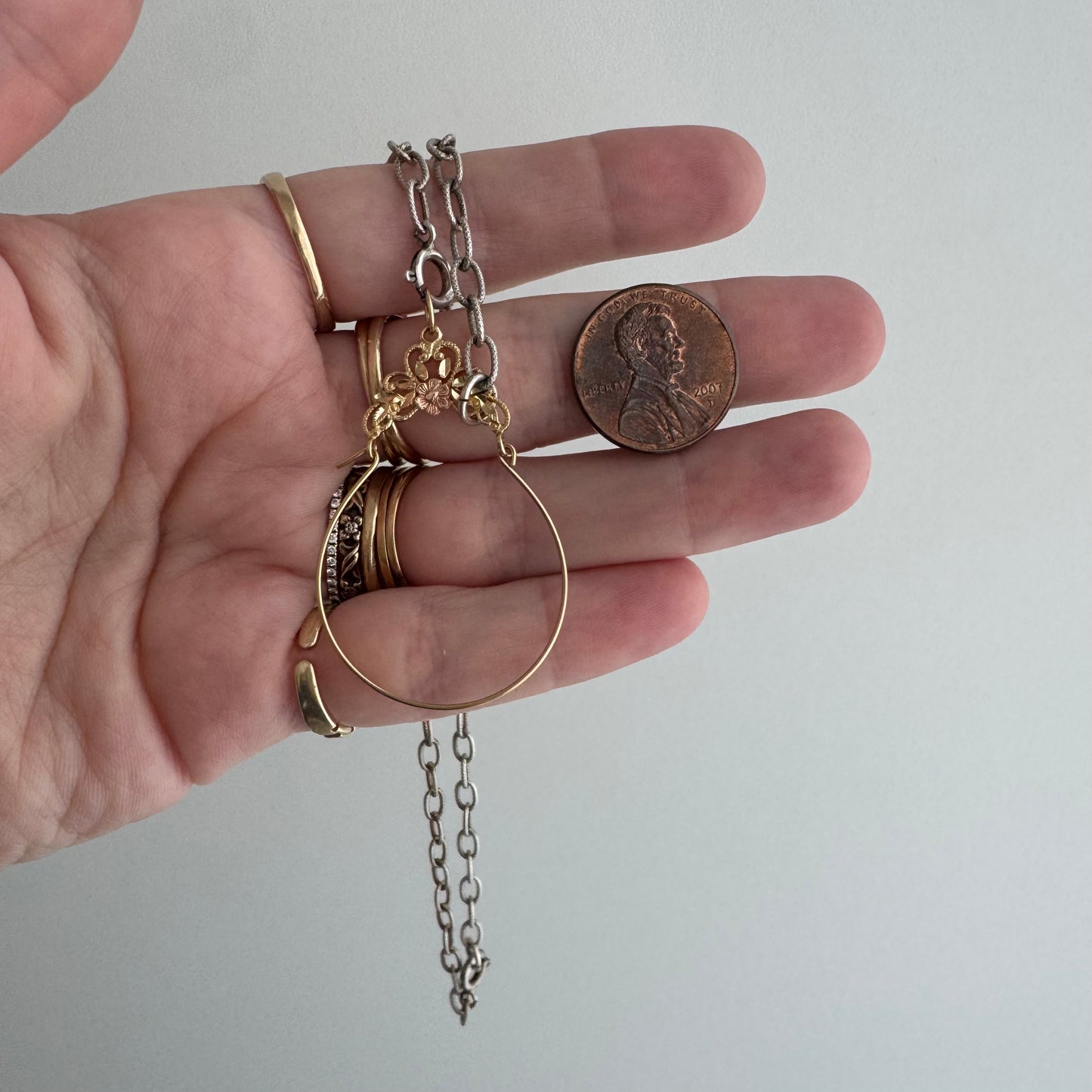 V I N T A G E // floral charm hug / 14k yellow gold floral charm holder with sterling silver cable chain / a charm holder