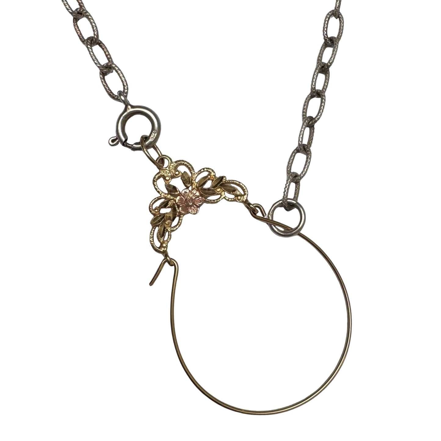 V I N T A G E // floral charm hug / 14k yellow gold floral charm holder with sterling silver cable chain / a charm holder