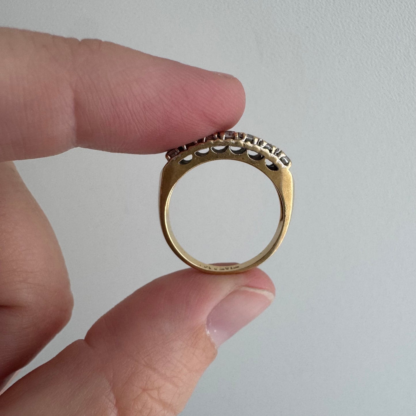 V I N T A G E // crystal clear / 14k yellow pave clear quartz double row stacking band / size 4.75