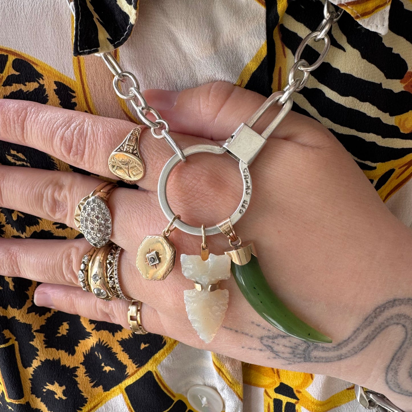 V I N T A G E // enviable green tusk / 14k and green jade tusk or talon / a statement pendant
