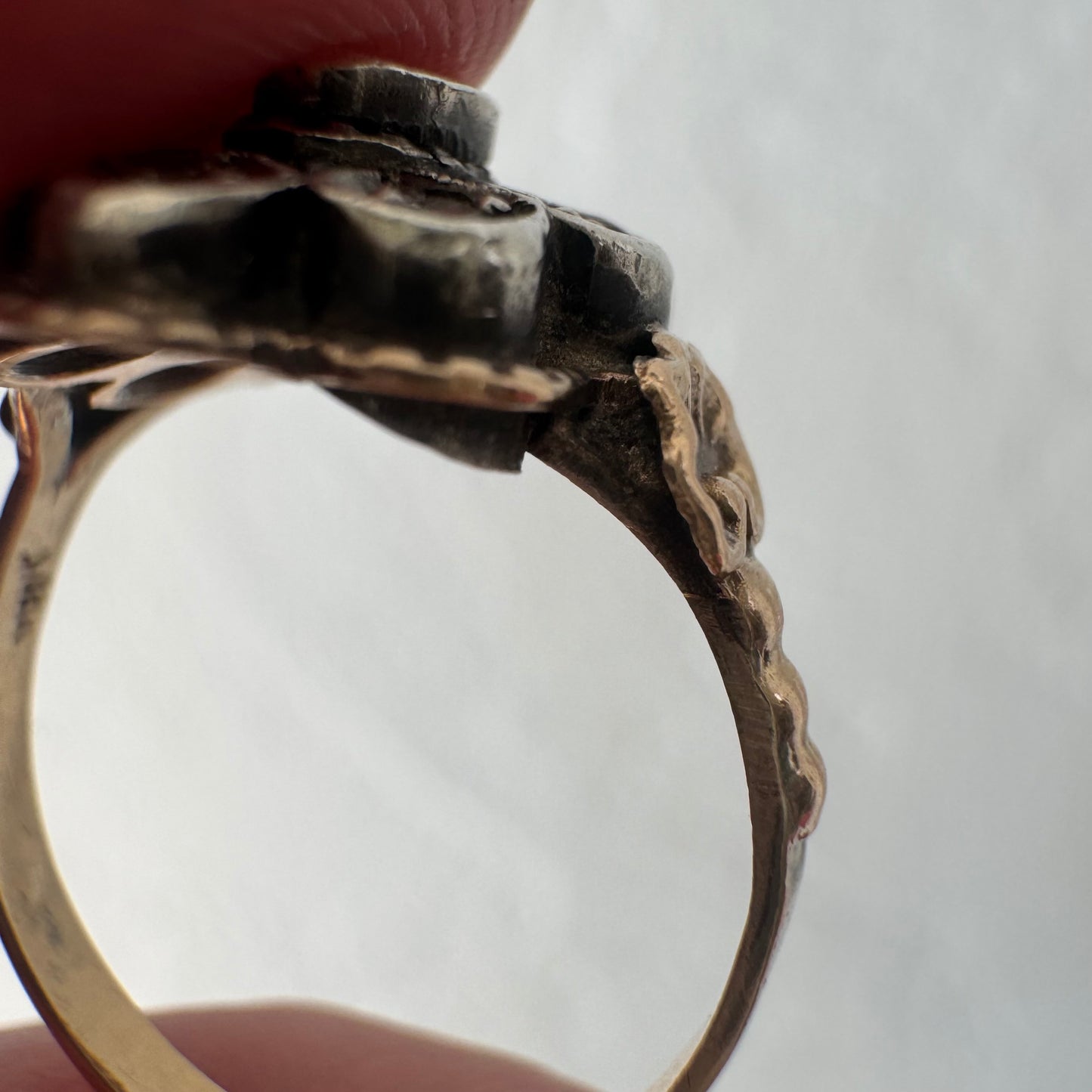 A N T I Q U E // star flower / late Georgian sterling silver topped 18k rose cut diamond celestial daisy cluster ring / size