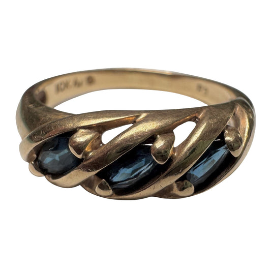 V I N T A G E // blue croissant / 10k and marquis blue sapphire half eternity domed croissant band / size 7.25