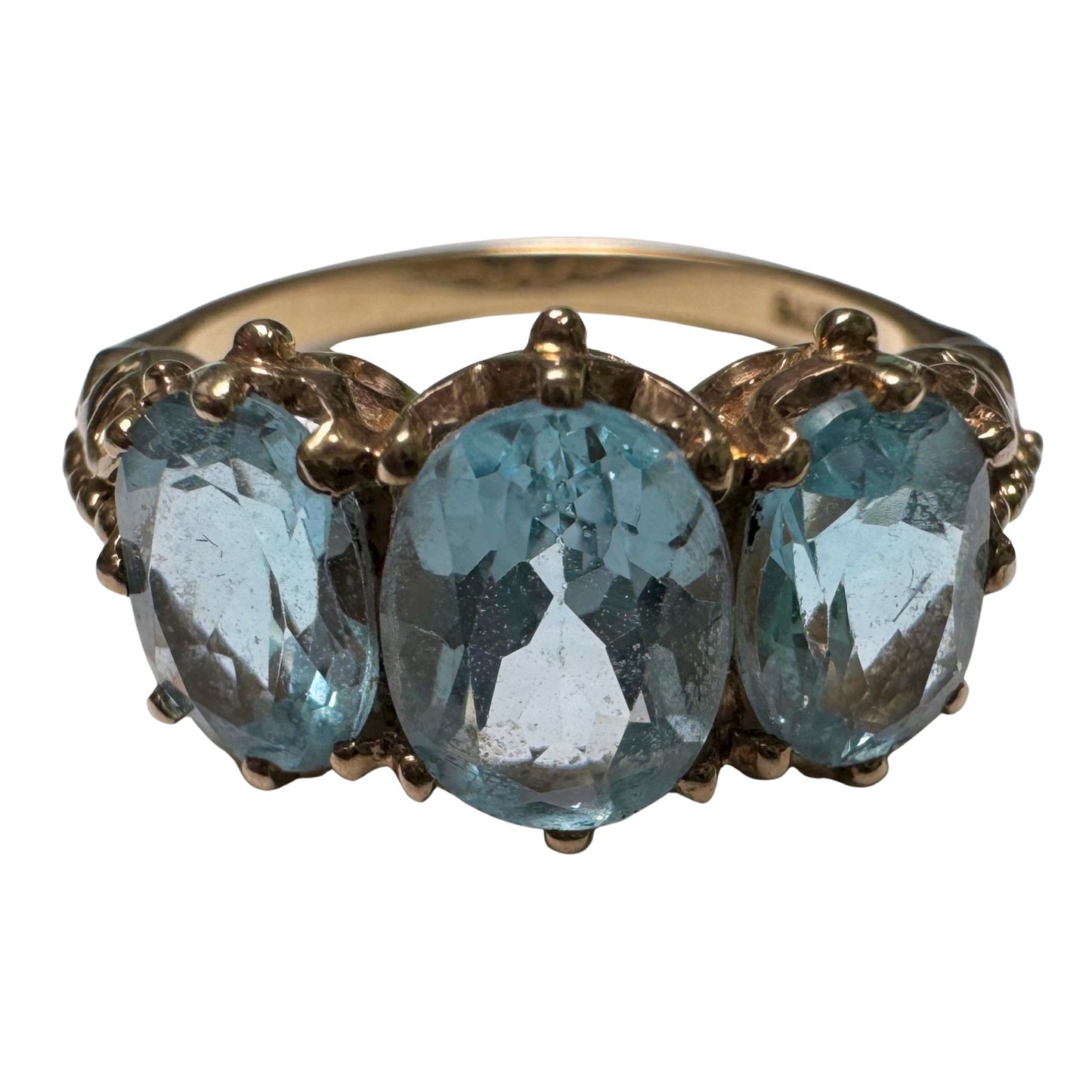 V I N T A G E // blue trilogy / 9k and blue spinel whimsical trilogy ring / size 6.75