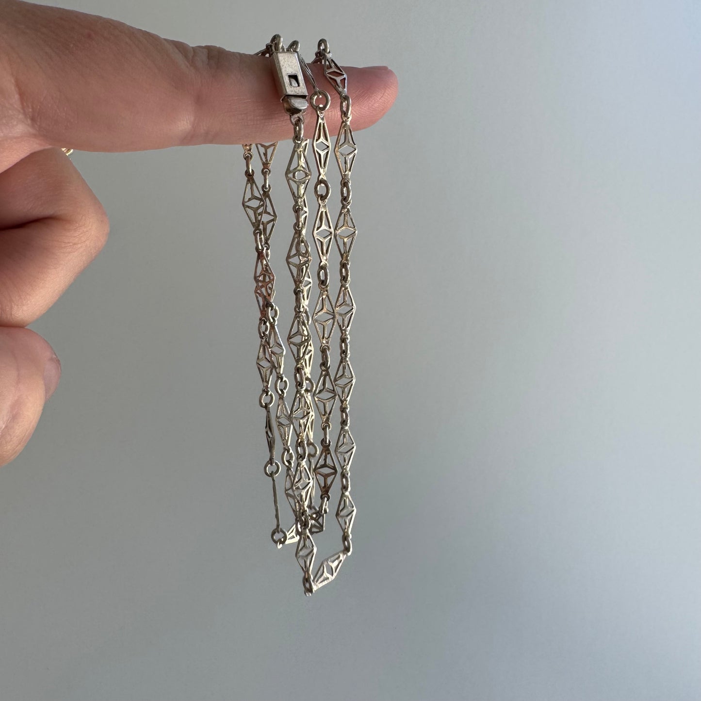 V I N T A G E // string of kites / sterling silver fancy filigree link chain necklace / 23.75", 6g