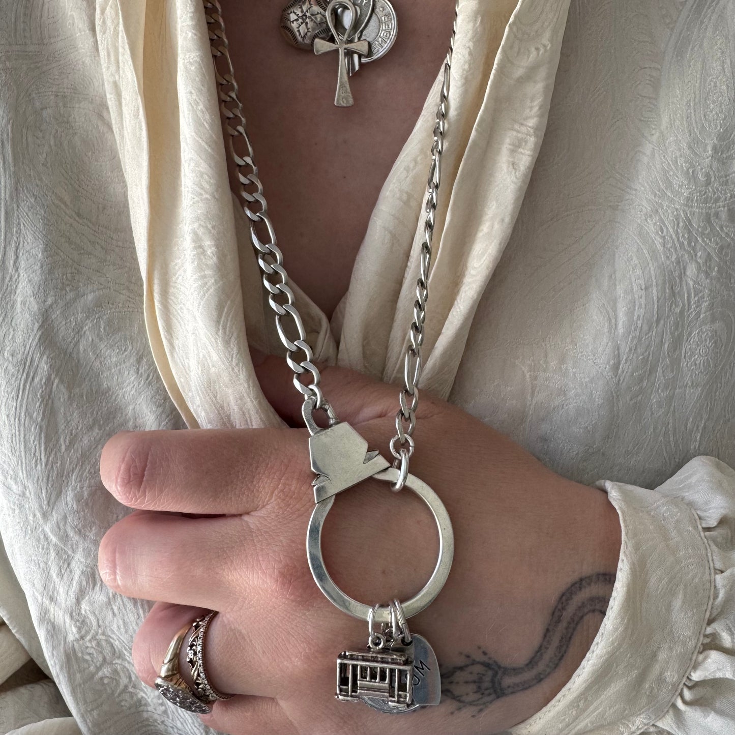 reimagined V I N T A G E // modern day watch chain / re-worked sterling chunky figaro chain with vintage carabiner clasp / ~25", 36.7g