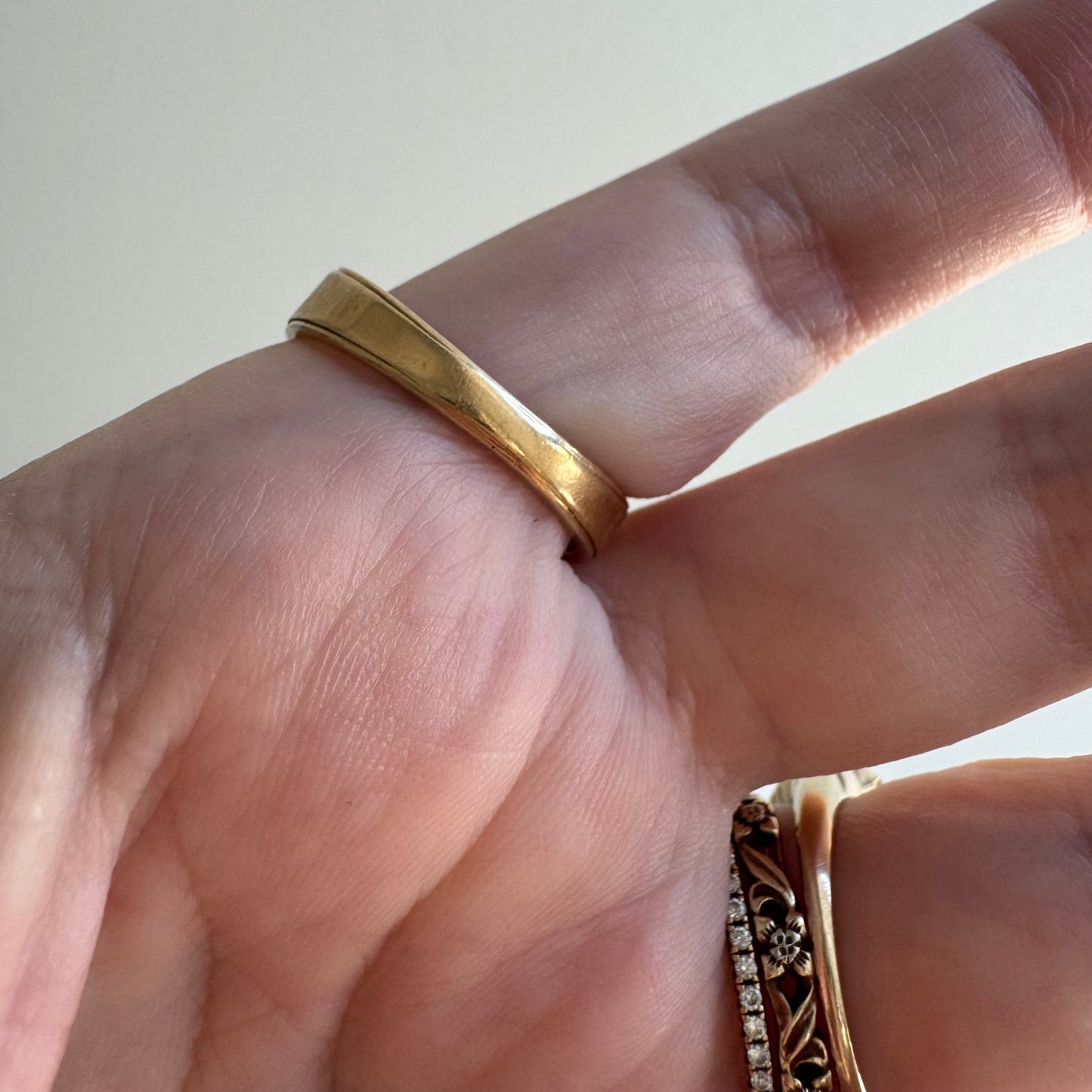 V I N T A G E // subtle stars / 14k and diamond trilogy half eternity tapered wide band / size ~8.75