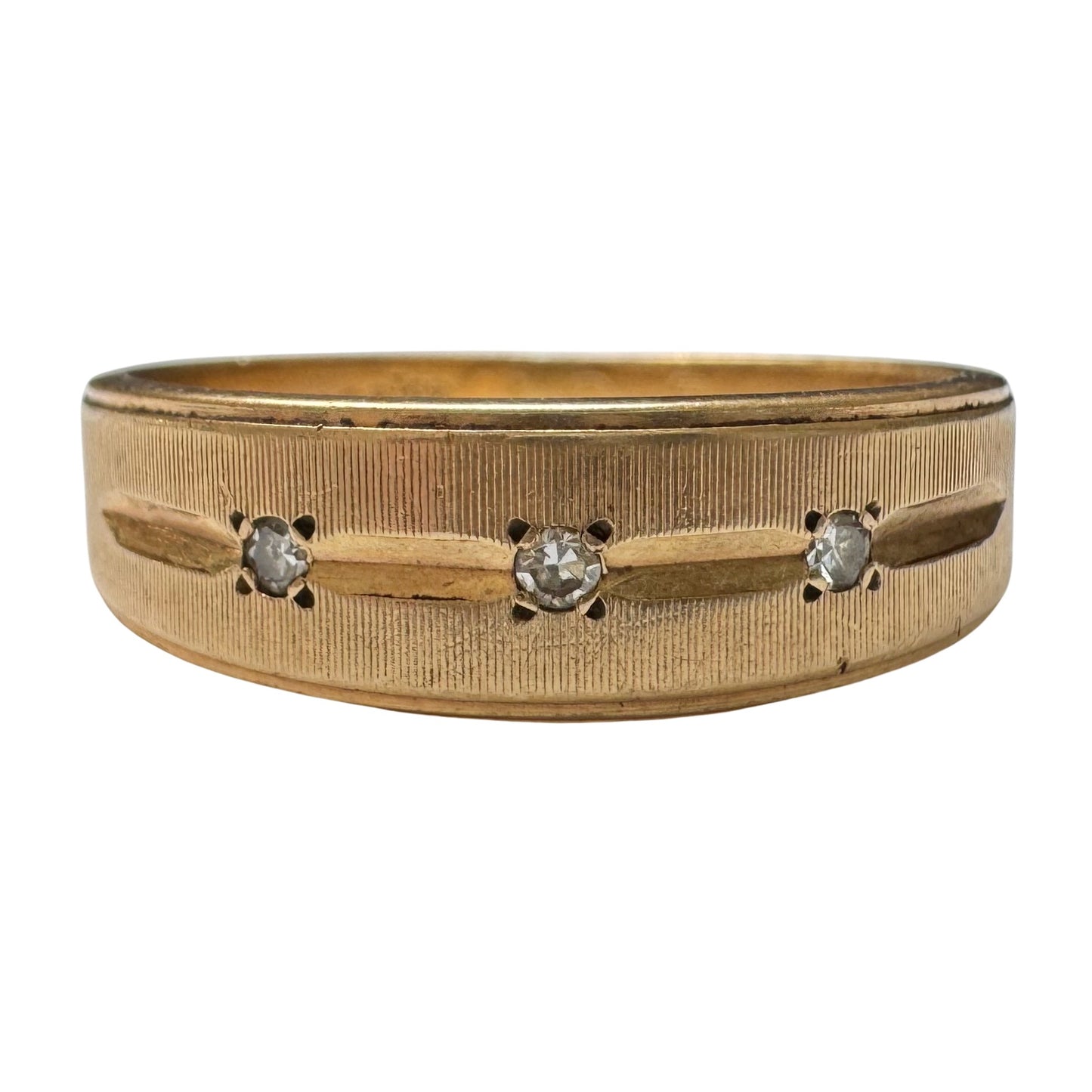 V I N T A G E // subtle stars / 14k and diamond trilogy half eternity tapered wide band / size ~8.75