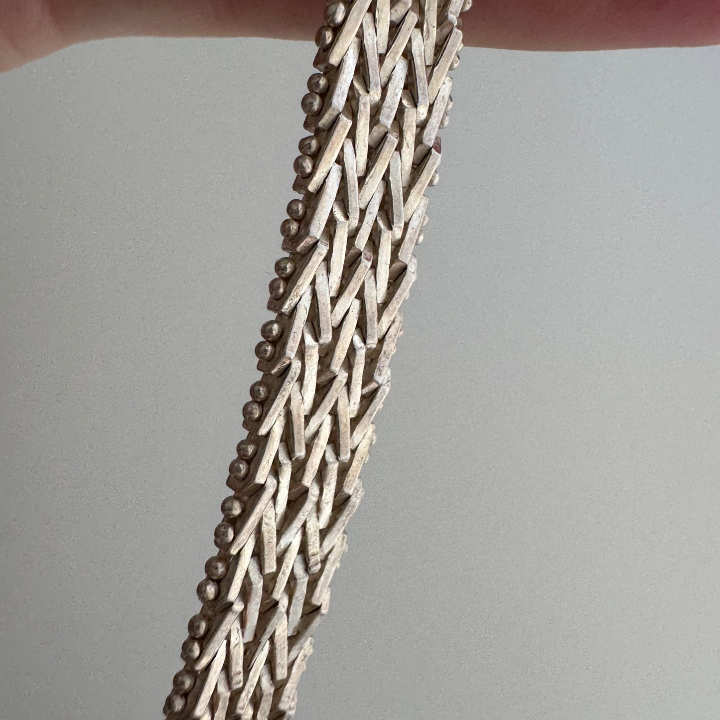 V I N T A G E // weave it together / bright white sterling silver flat woven necklace / 17", 56.8g