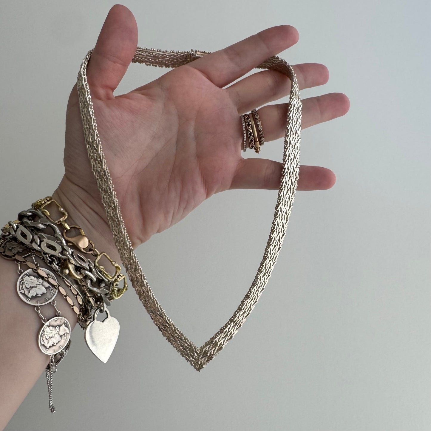 V I N T A G E // weave it together / bright white sterling silver flat woven necklace / 17", 56.8g