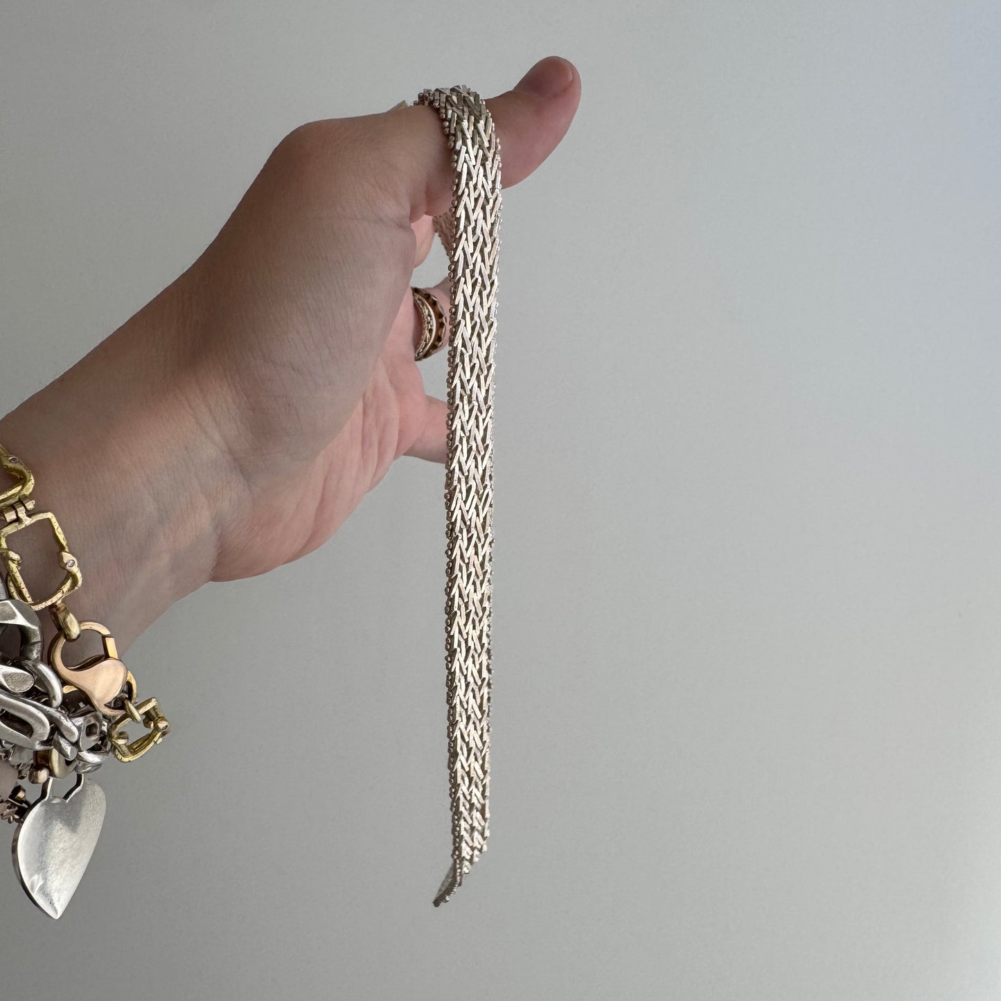 V I N T A G E // weave it together / bright white sterling silver flat woven necklace / 17", 56.8g