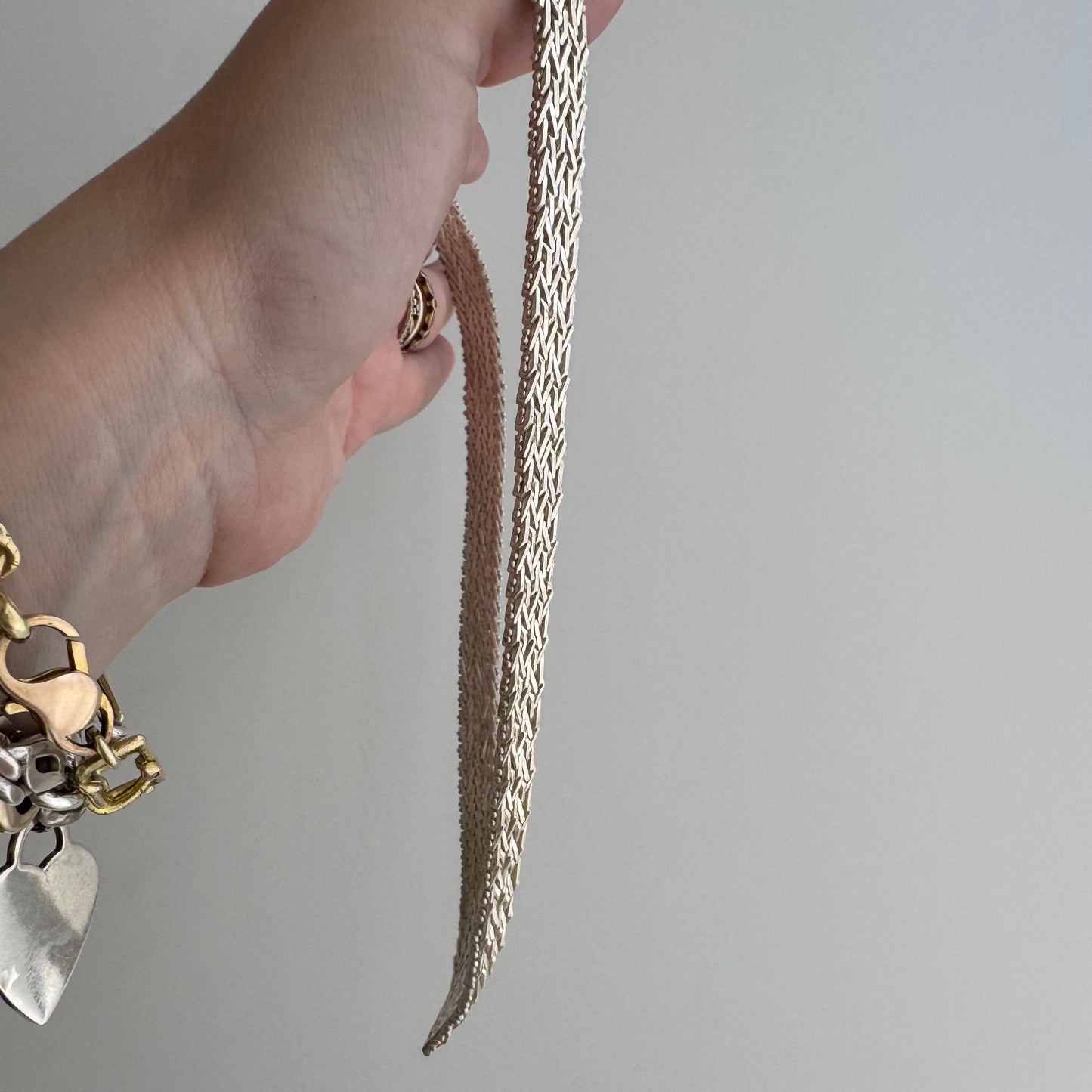 V I N T A G E // weave it together / bright white sterling silver flat woven necklace / 17", 56.8g