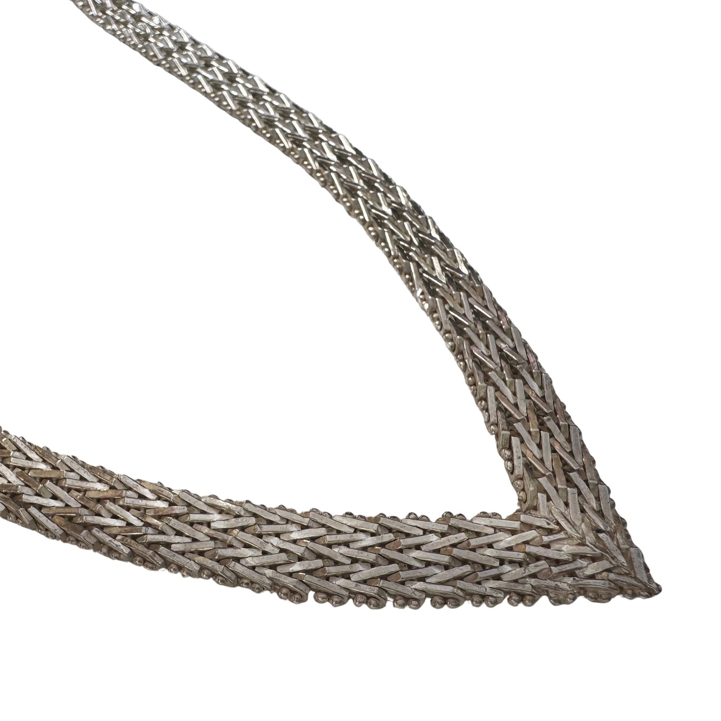 V I N T A G E // weave it together / bright white sterling silver flat woven necklace / 17", 56.8g