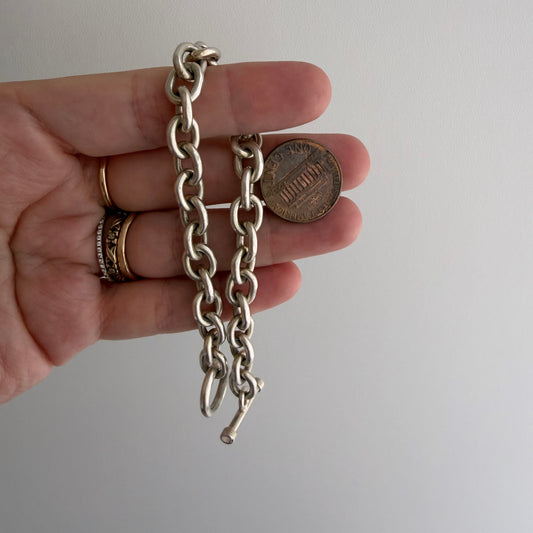 LIKE A LIVE // chunky cable chain bracelet with toggle clasp / sterling silver, 7.5", 25.3g
