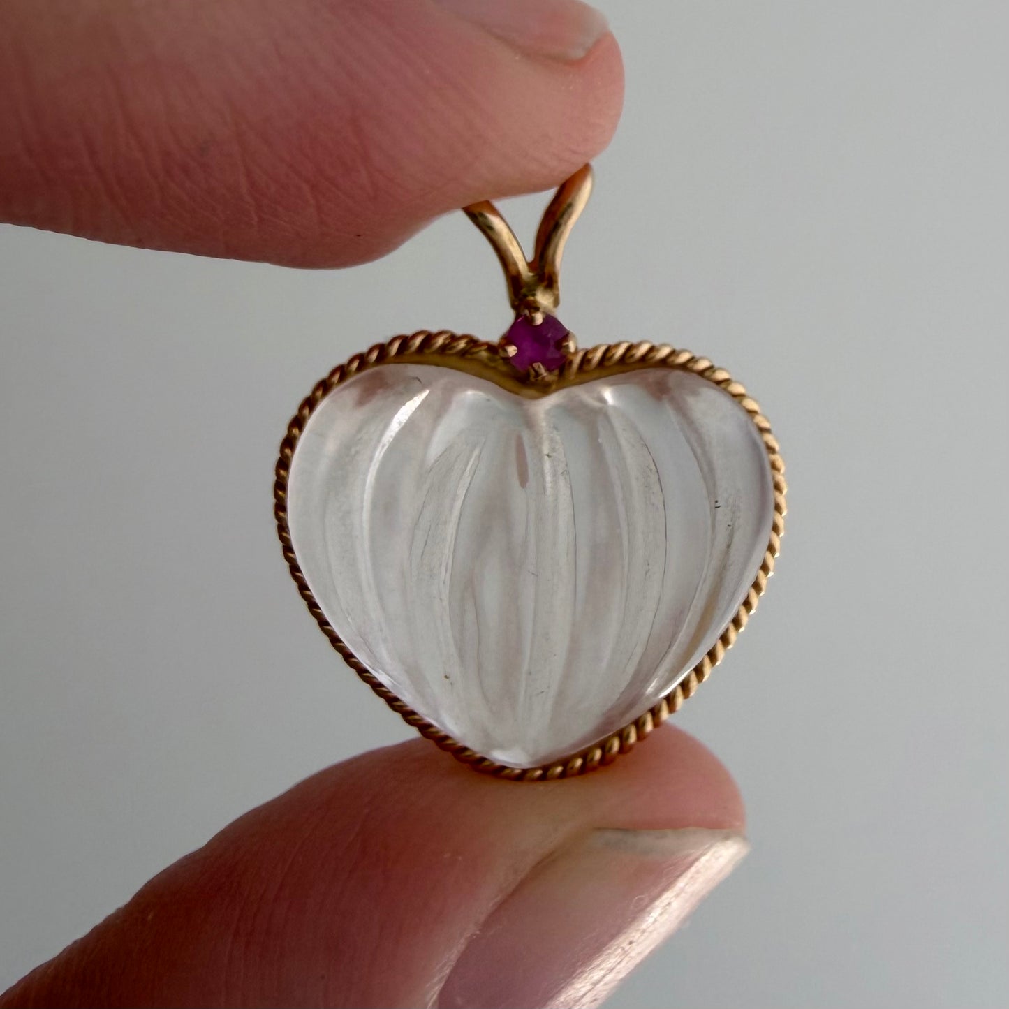 V I N T A G E // clarity of heart / 14k and carved rock crystal heart / a pendant