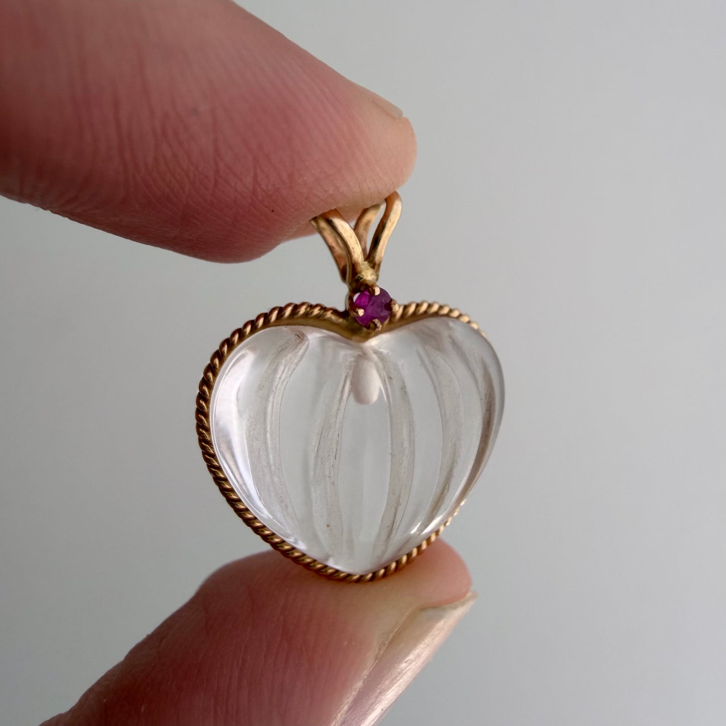 V I N T A G E // clarity of heart / 14k and carved rock crystal heart / a pendant