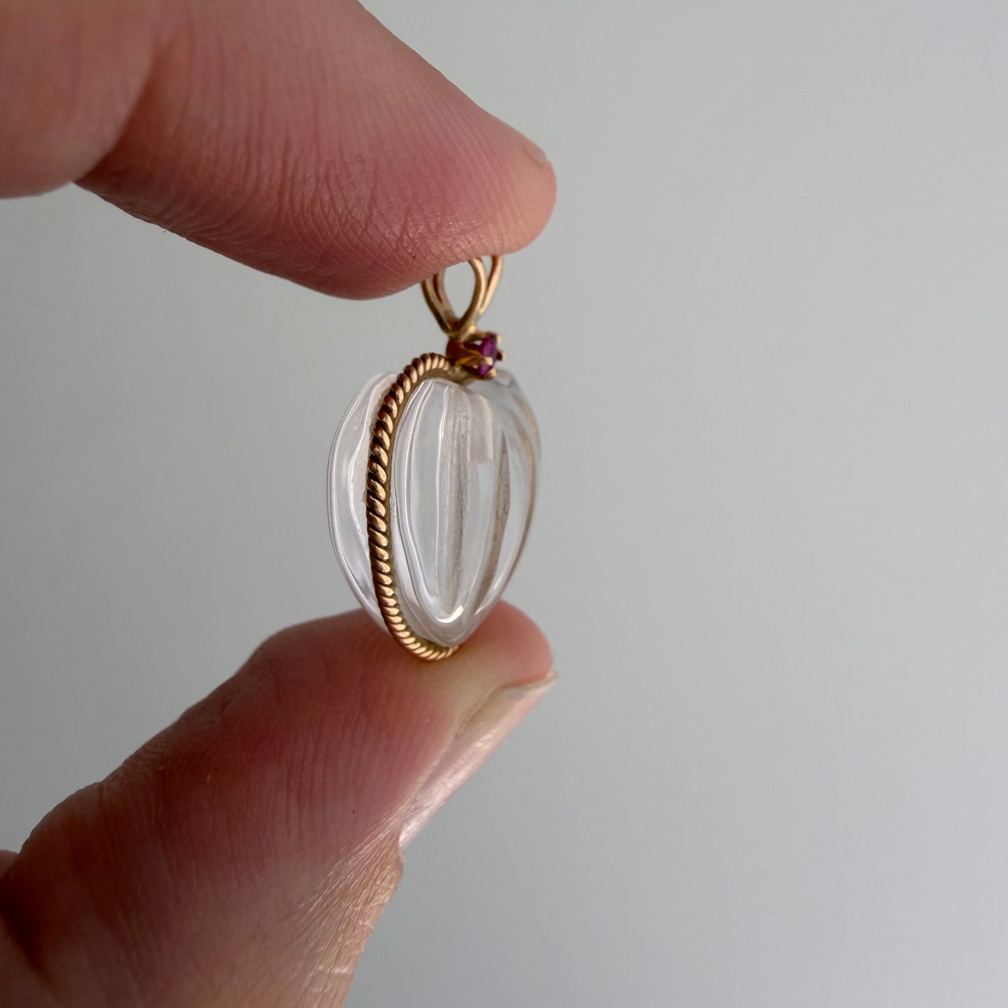 V I N T A G E // clarity of heart / 14k and carved rock crystal heart / a pendant