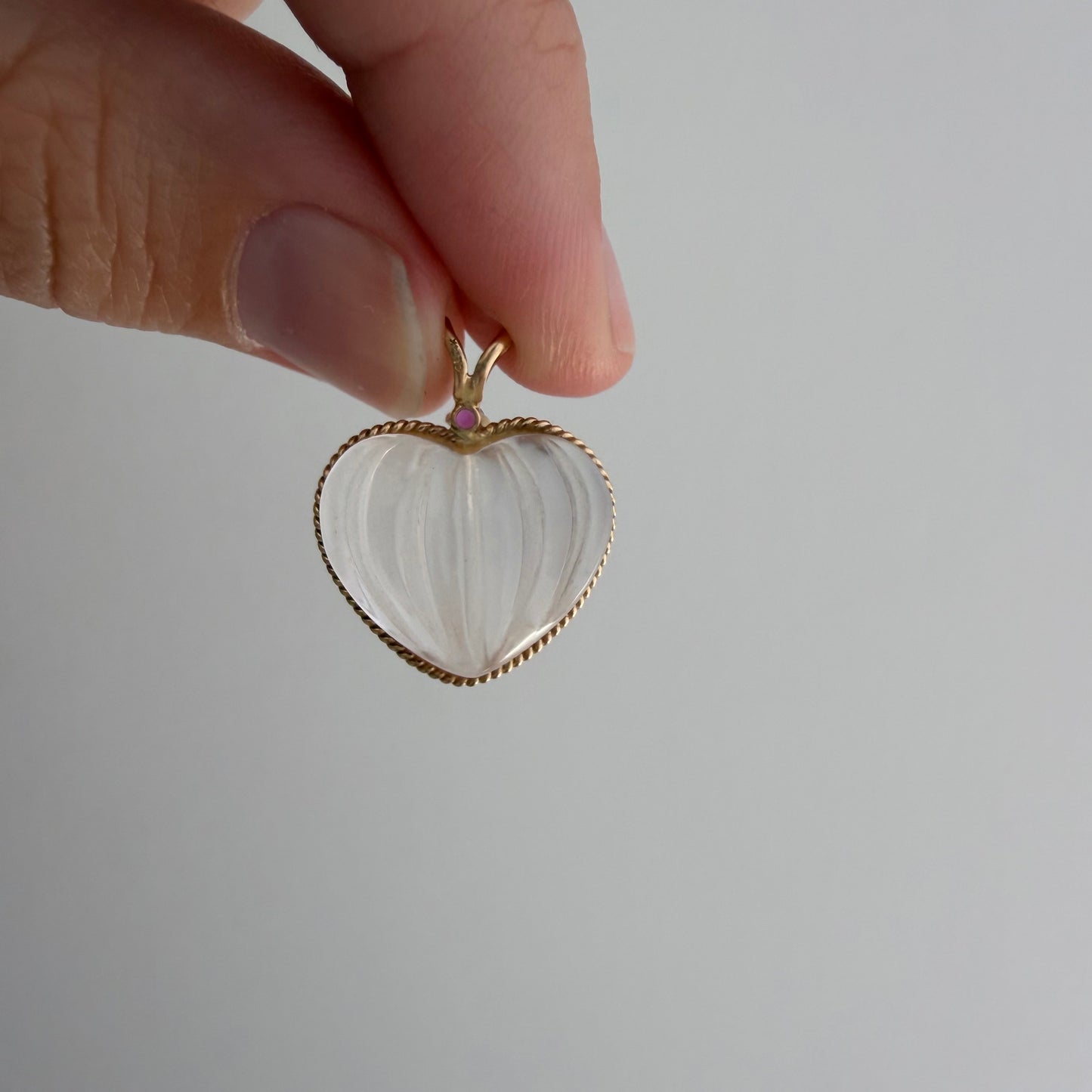 V I N T A G E // clarity of heart / 14k and carved rock crystal heart / a pendant