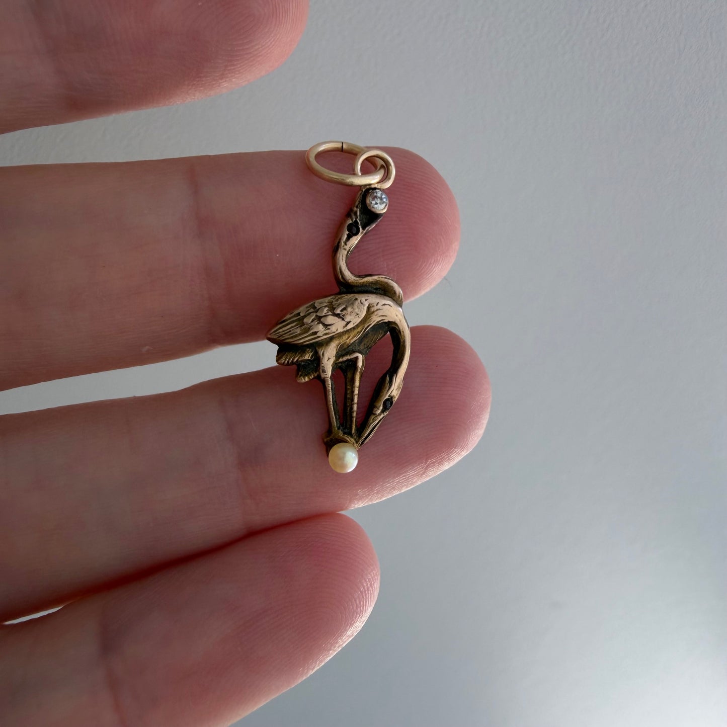 reimagined A N T I Q U E // ups and downs / 10k double heron with diamond and pearl / a pendant from a stick pin