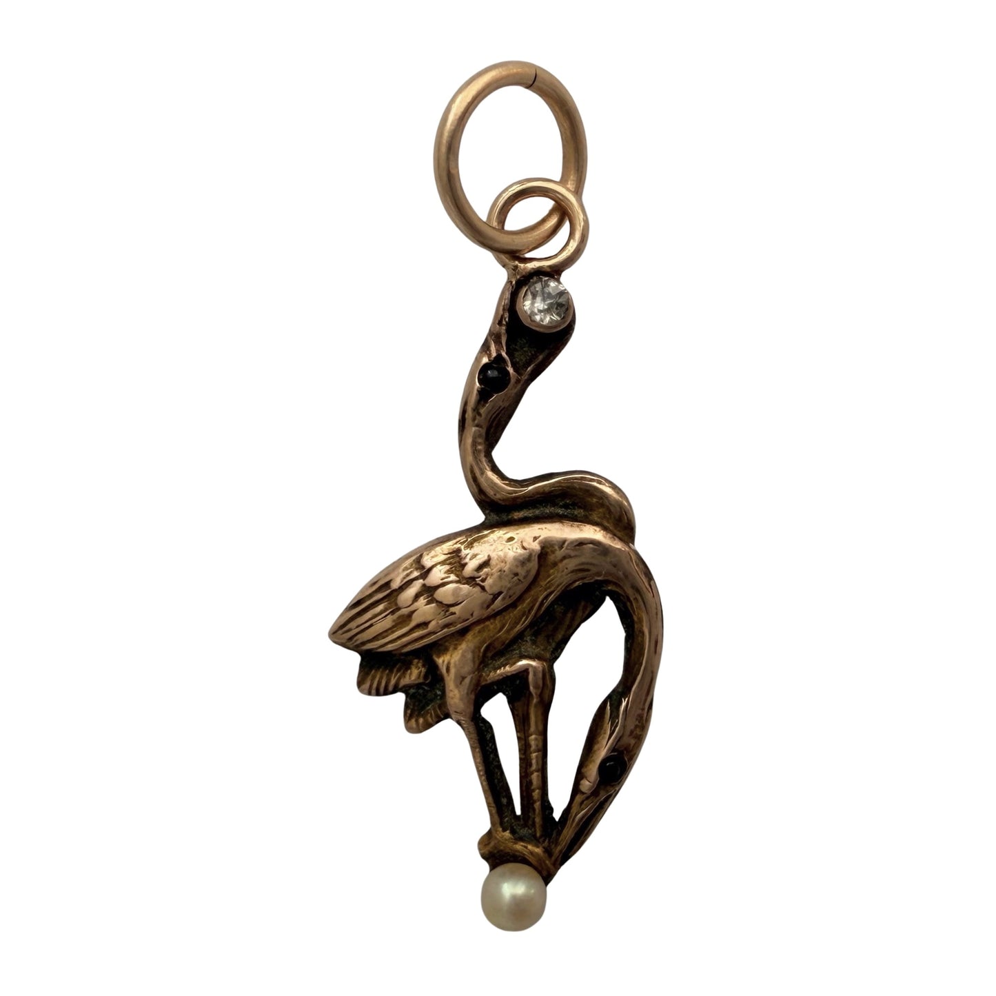 reimagined A N T I Q U E // ups and downs / 10k double heron with diamond and pearl / a pendant from a stick pin