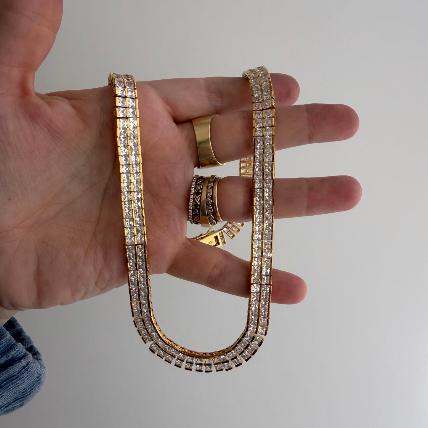 LIKE A LIVE // glam on a budget / gold over sterling silver cz tennis necklace / 18.25", 54g