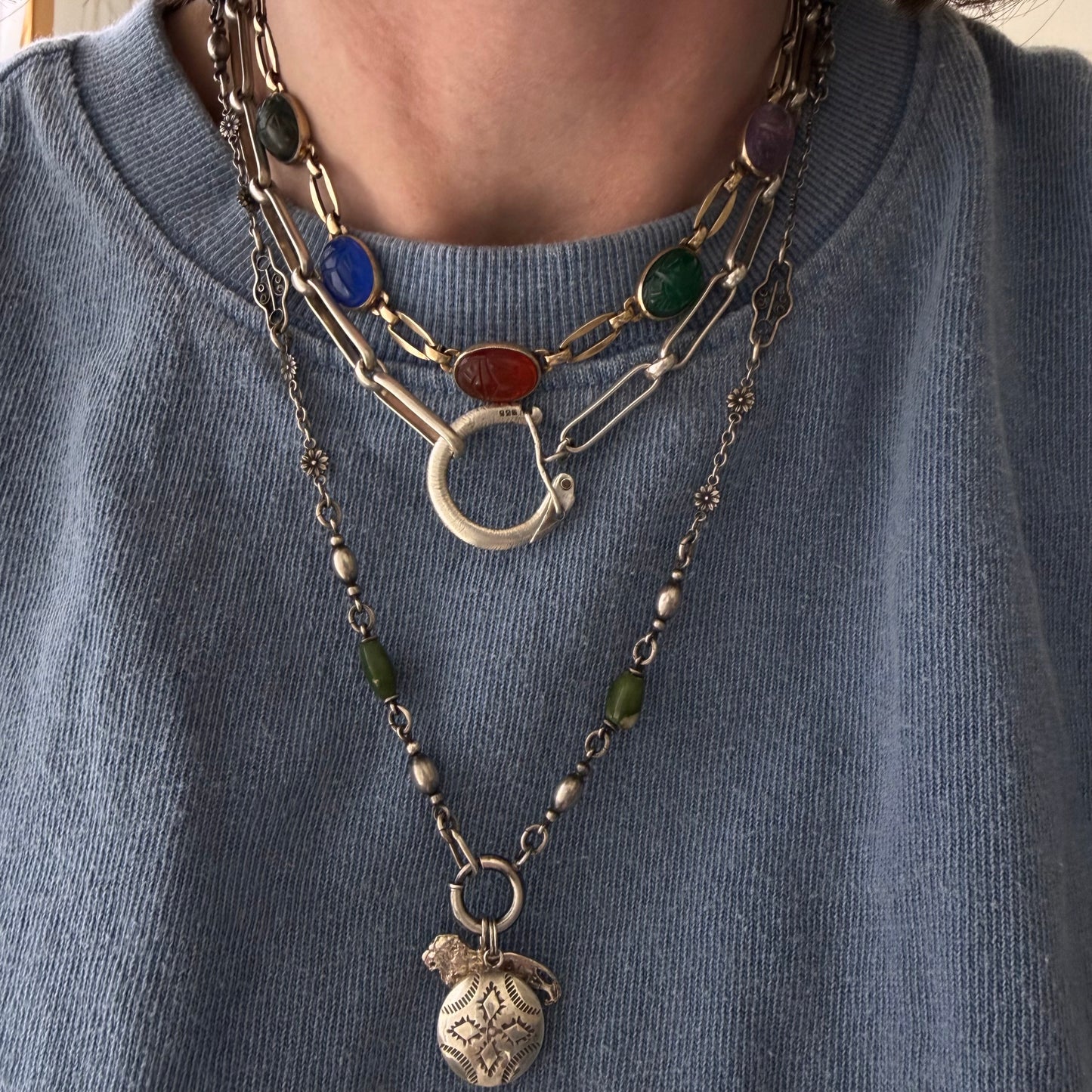LIKE A LIVE // terrific trombone / sterling silver reworked trombone chain with carabiner charm holder clasp / ~16", 30g
