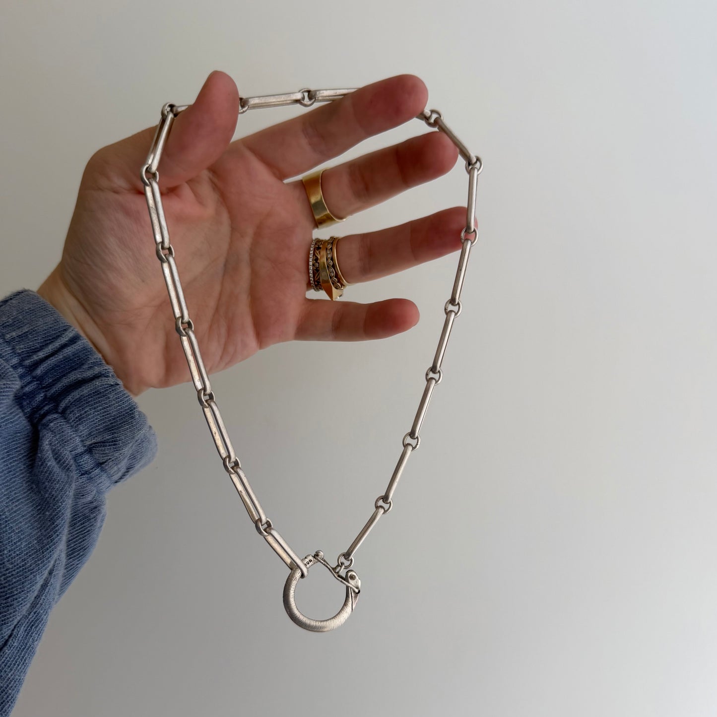 LIKE A LIVE // terrific trombone / sterling silver reworked trombone chain with carabiner charm holder clasp / ~16", 30g
