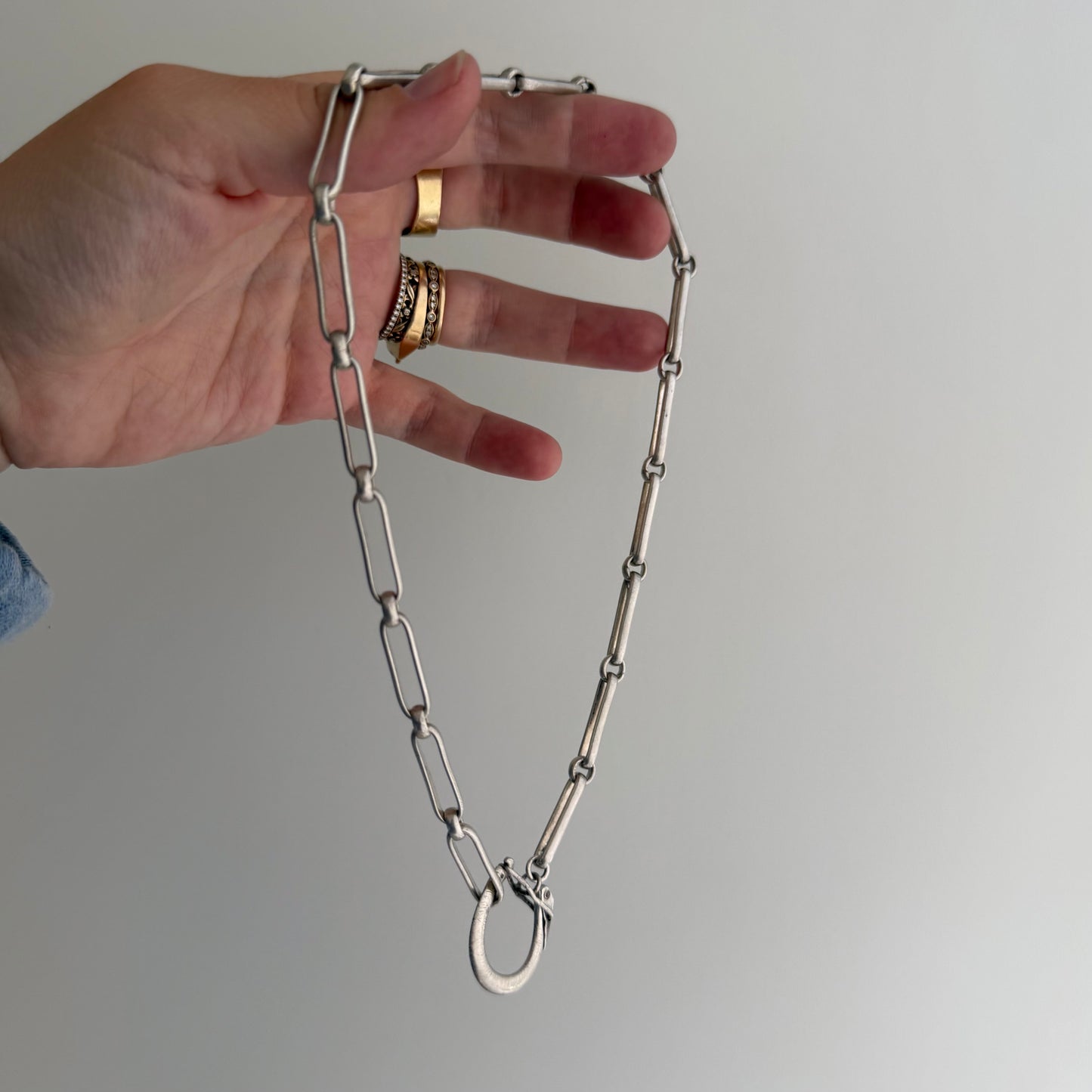 LIKE A LIVE // terrific trombone / sterling silver reworked trombone chain with carabiner charm holder clasp / ~16", 30g