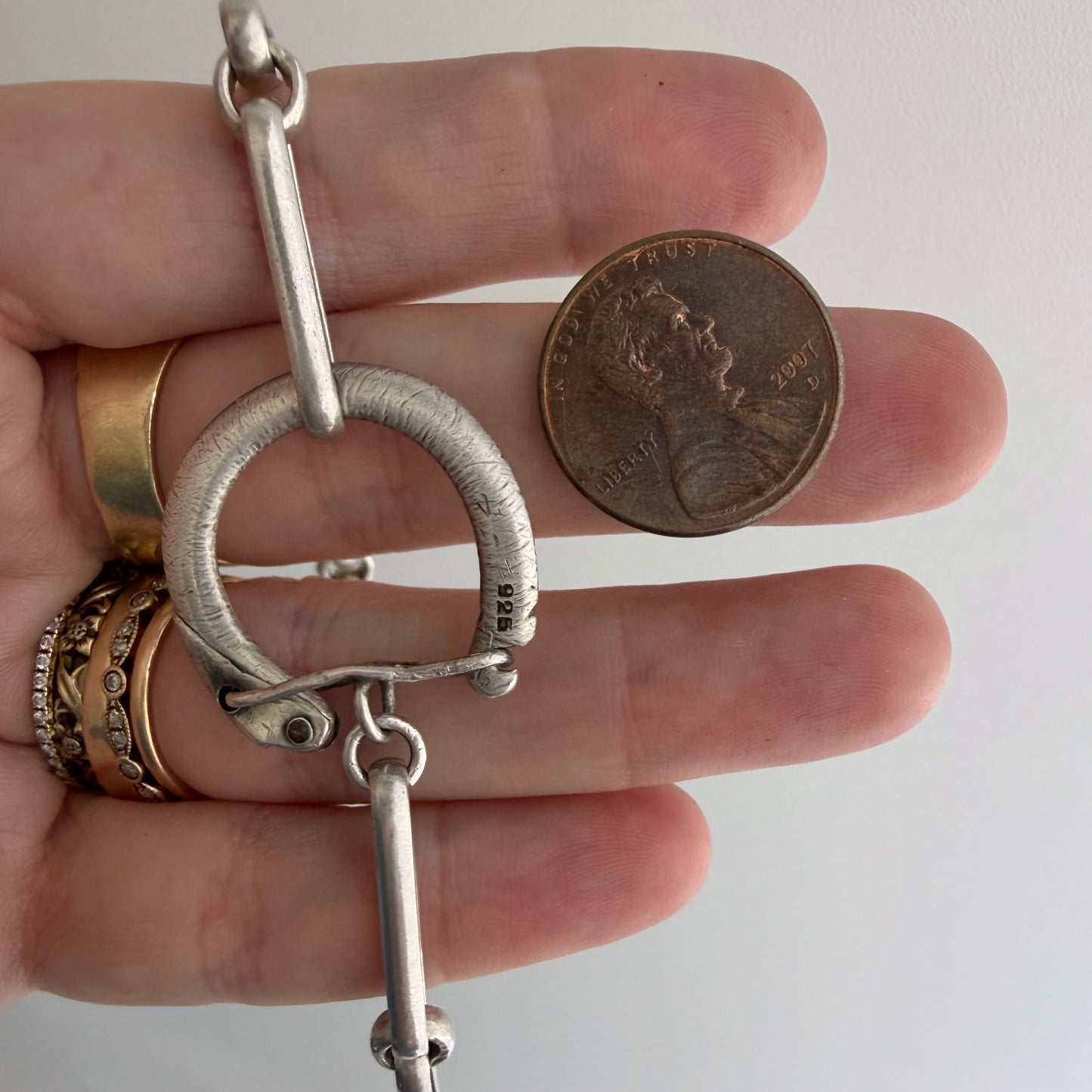 LIKE A LIVE // terrific trombone / sterling silver reworked trombone chain with carabiner charm holder clasp / ~16", 30g