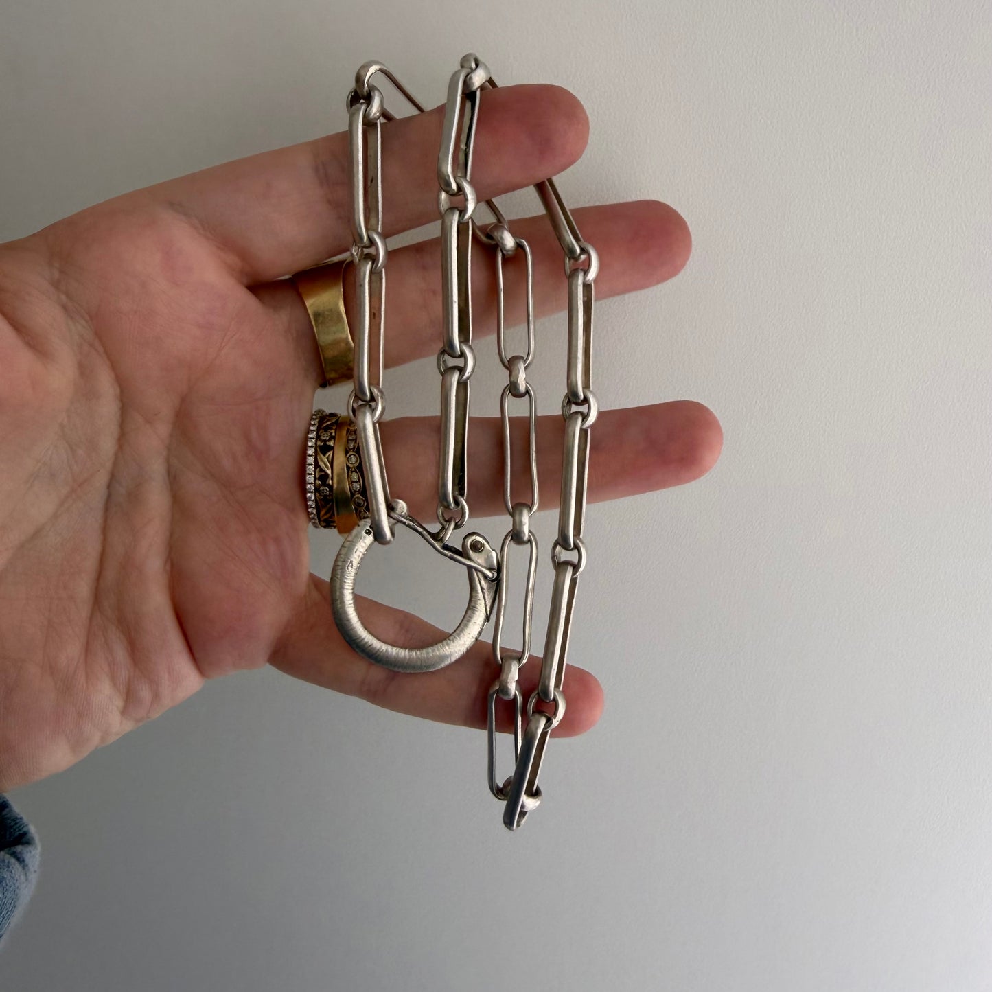 LIKE A LIVE // terrific trombone / sterling silver reworked trombone chain with carabiner charm holder clasp / ~16", 30g
