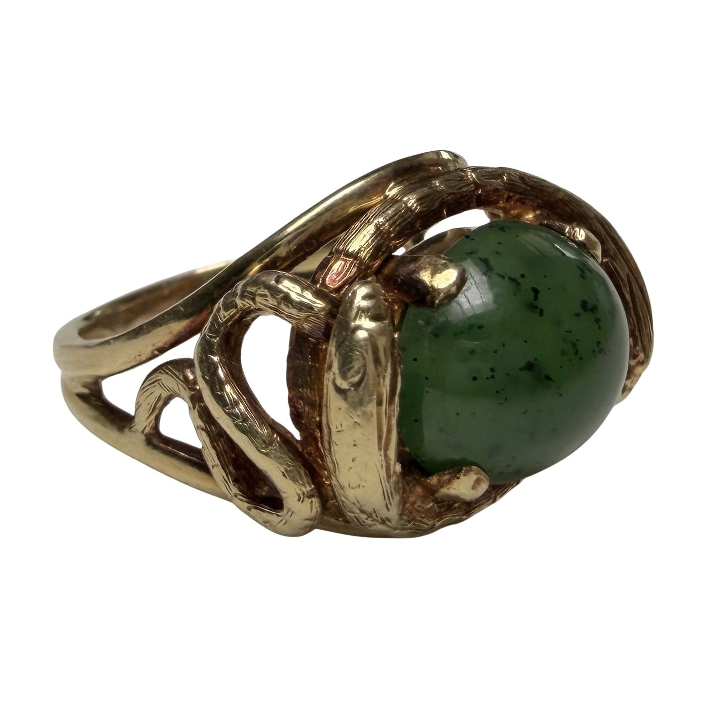 V I N T A G E // snake play / 10k + jade double snake statement ring / size 6