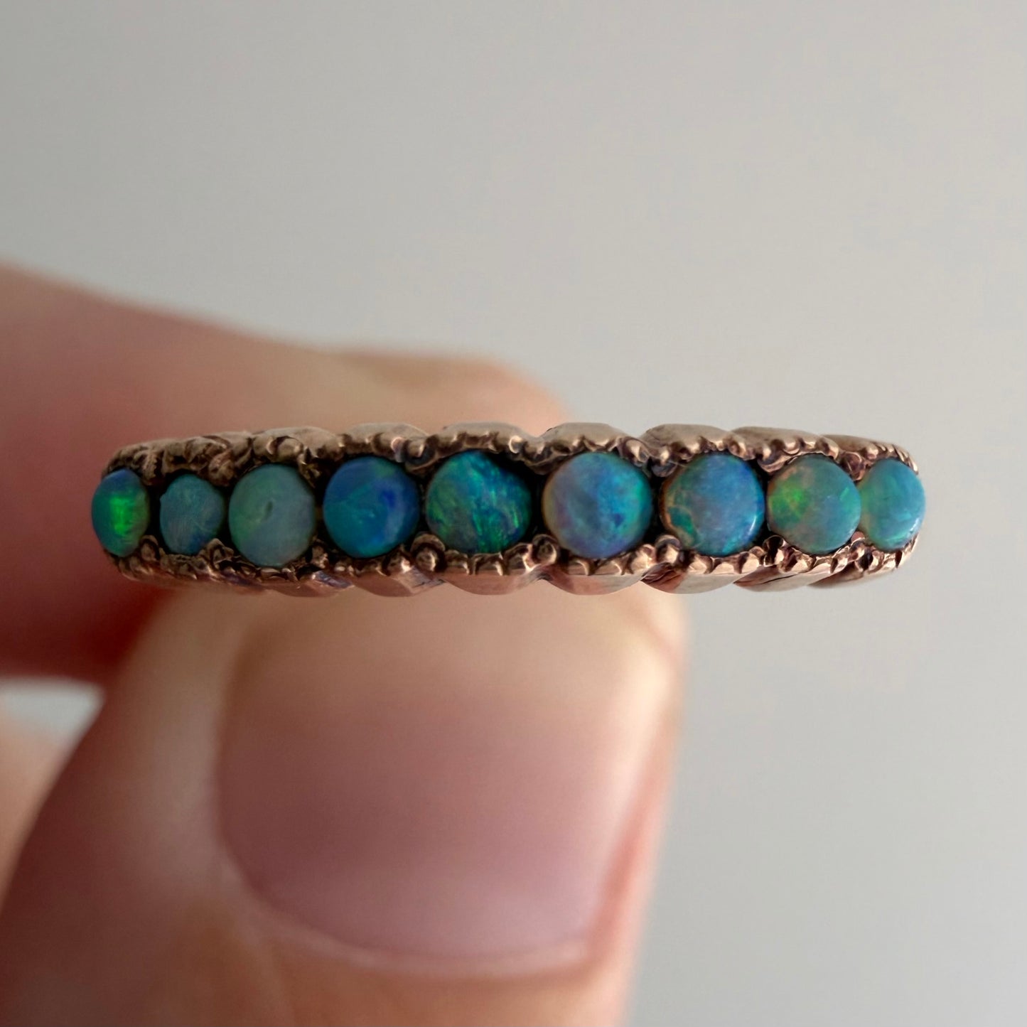 A N T I Q U E // rainbow magic / 10k rose gold band with opals / size 4