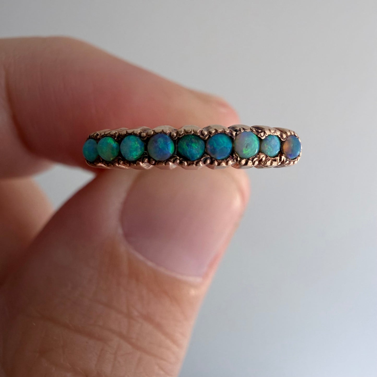 A N T I Q U E // rainbow magic / 10k rose gold band with opals / size 4