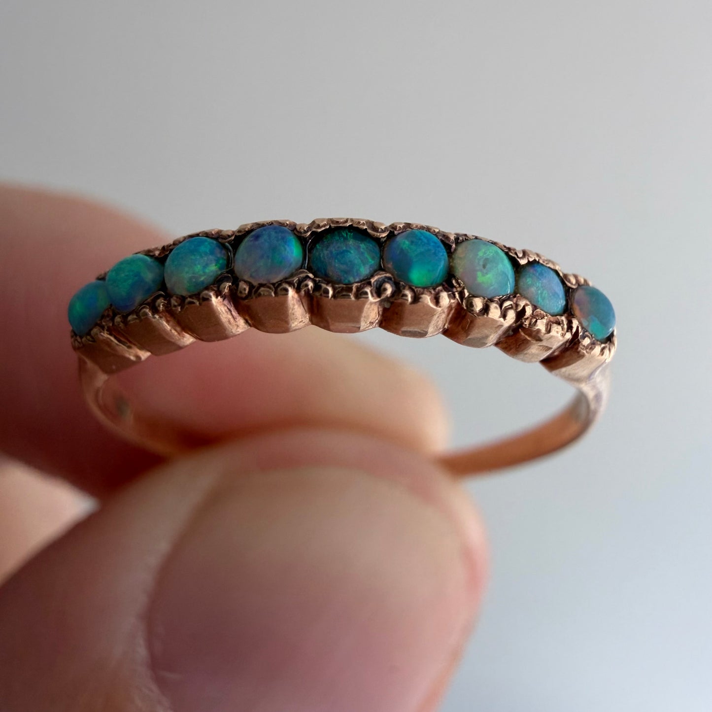 A N T I Q U E // rainbow magic / 10k rose gold band with opals / size 4