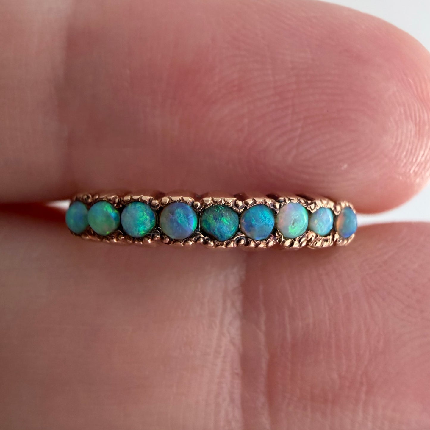A N T I Q U E // rainbow magic / 10k rose gold band with opals / size 4