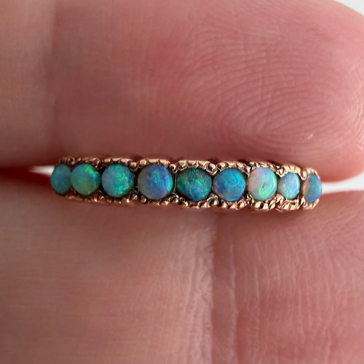 A N T I Q U E // rainbow magic / 10k rose gold band with opals / size 4
