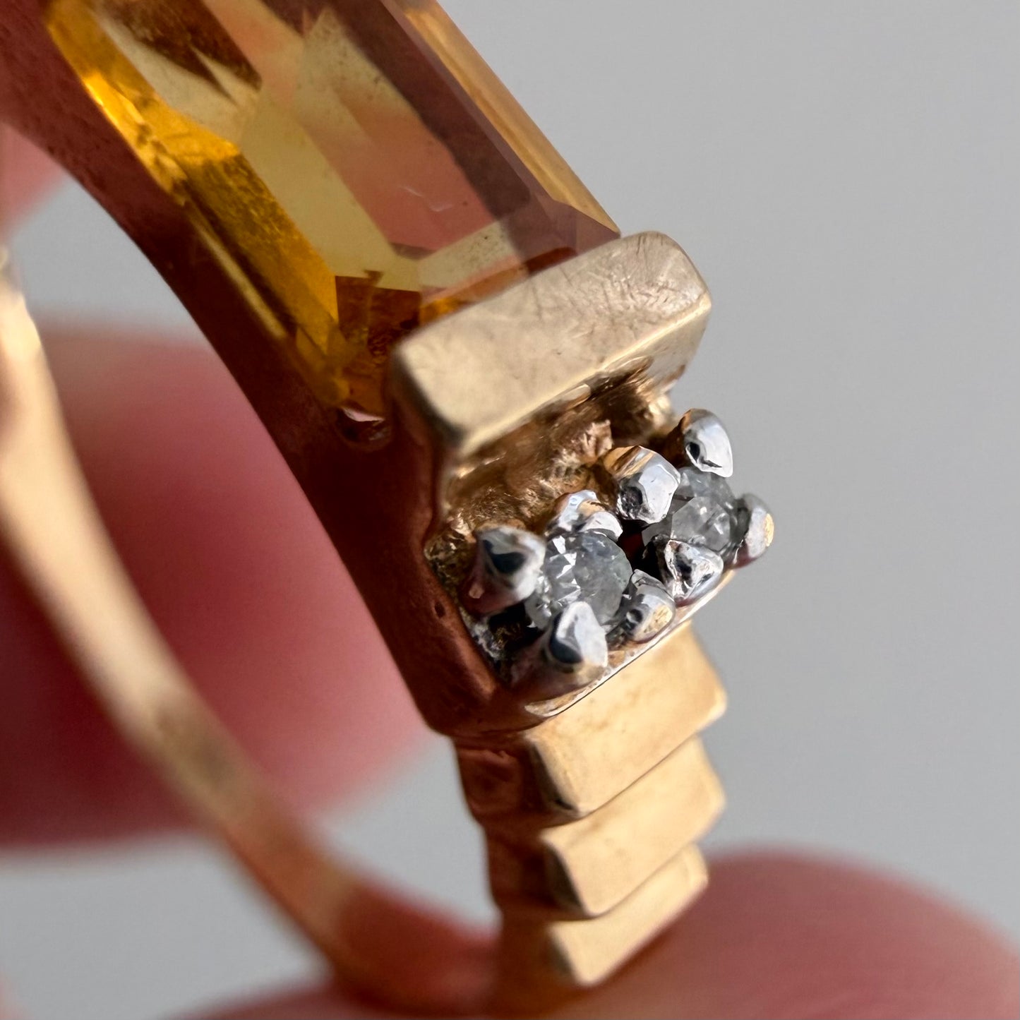 V I N T A G E // staircase to citrine / 10k with citrine and diamond geometric stacking ring / size 4.5+